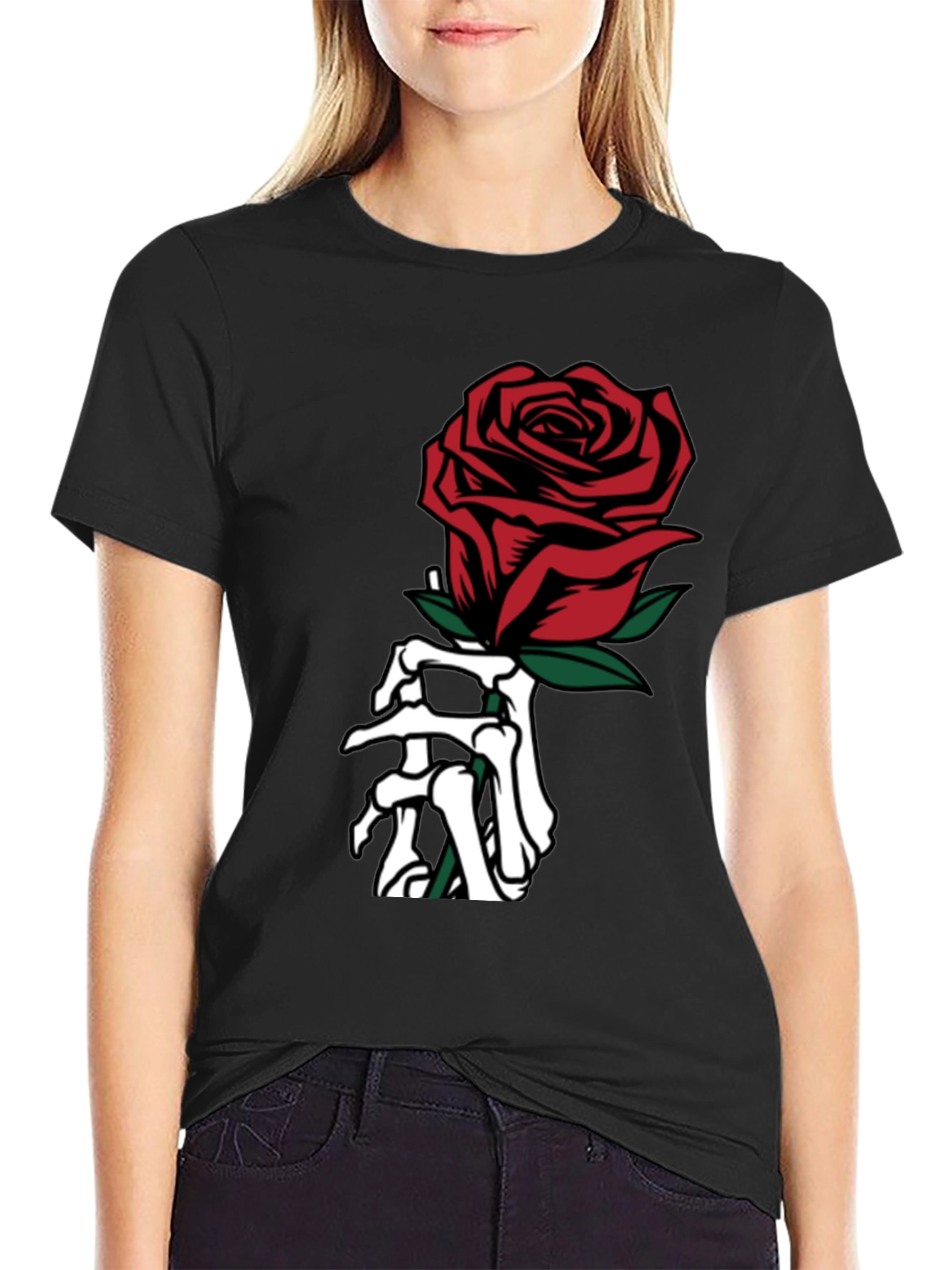Black Rose & Bones Graphic Tee - Gothic Style view 2