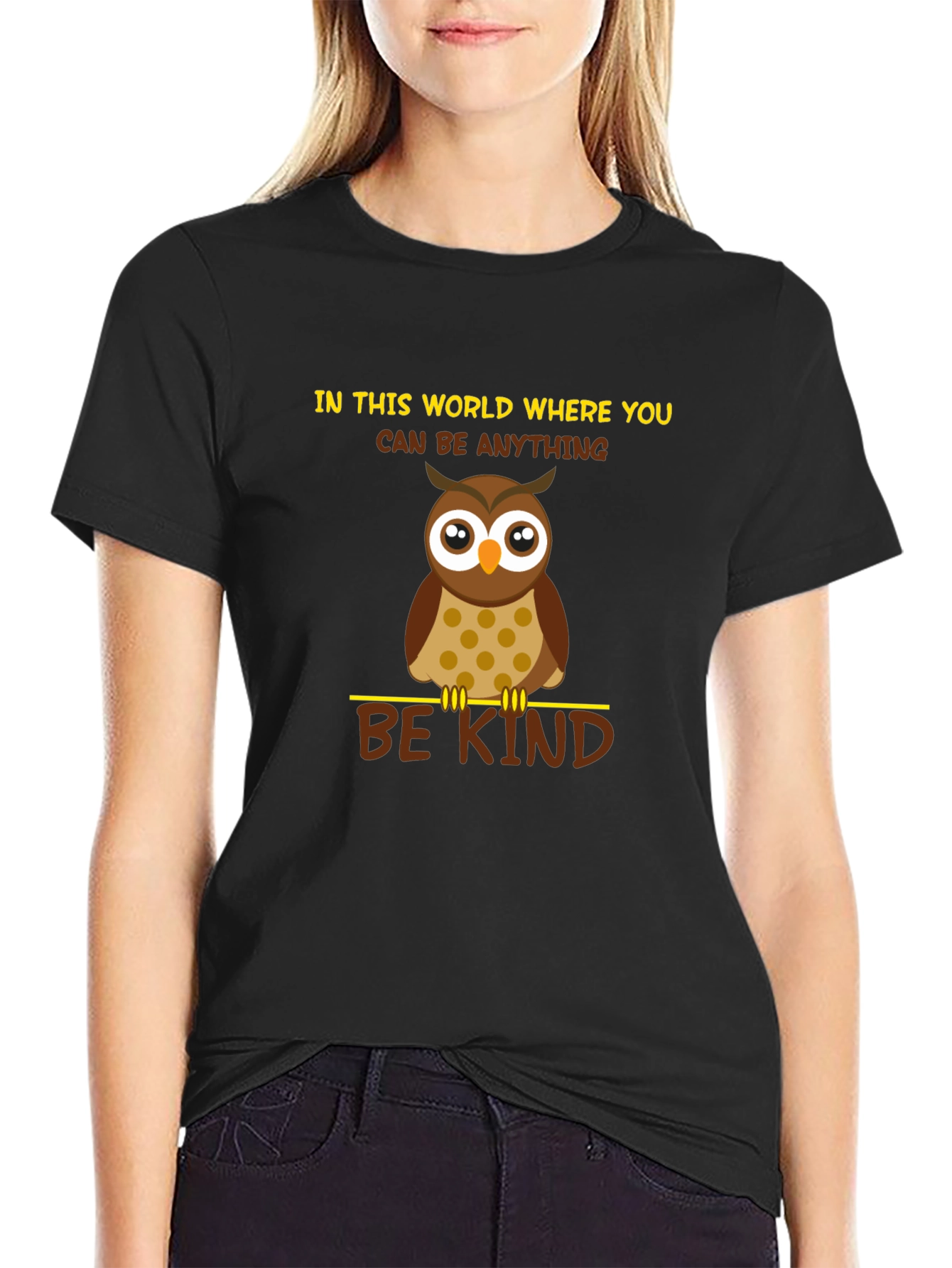 Black Be Kind Owl Graphic T-Shirt - Black view 2