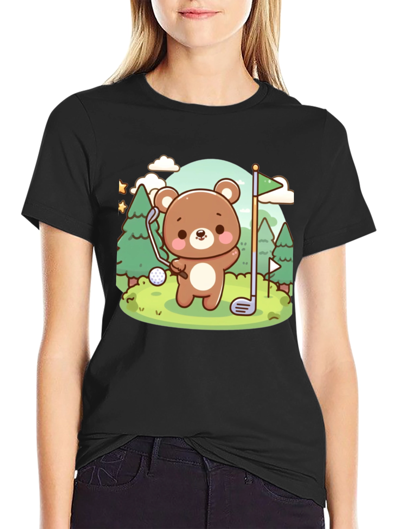 Black Golfing Bear Graphic Tee - Cute & Comfy view 2