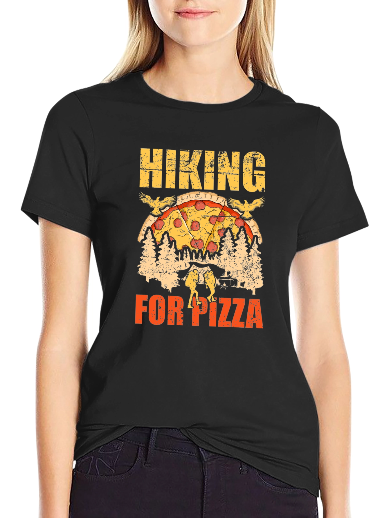 Black Hiking for Pizza Graphic Tee - Unisex view 2