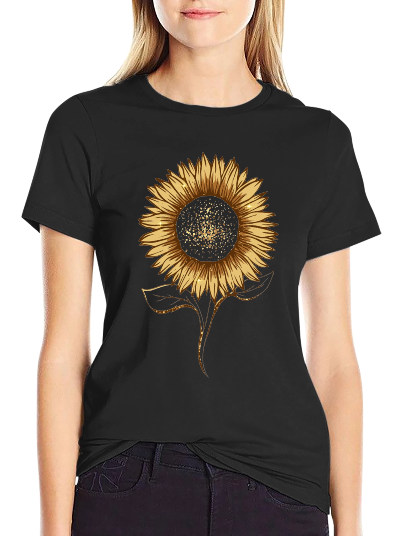 Black Sunflower Graphic Print Black T-Shirt view 2