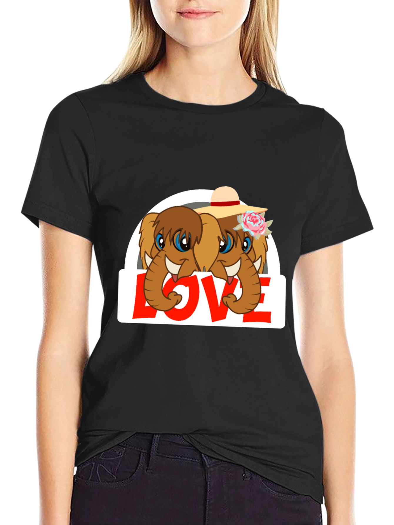 Black Elephant Love T-Shirt - Cute Animal Graphic Tee view 2