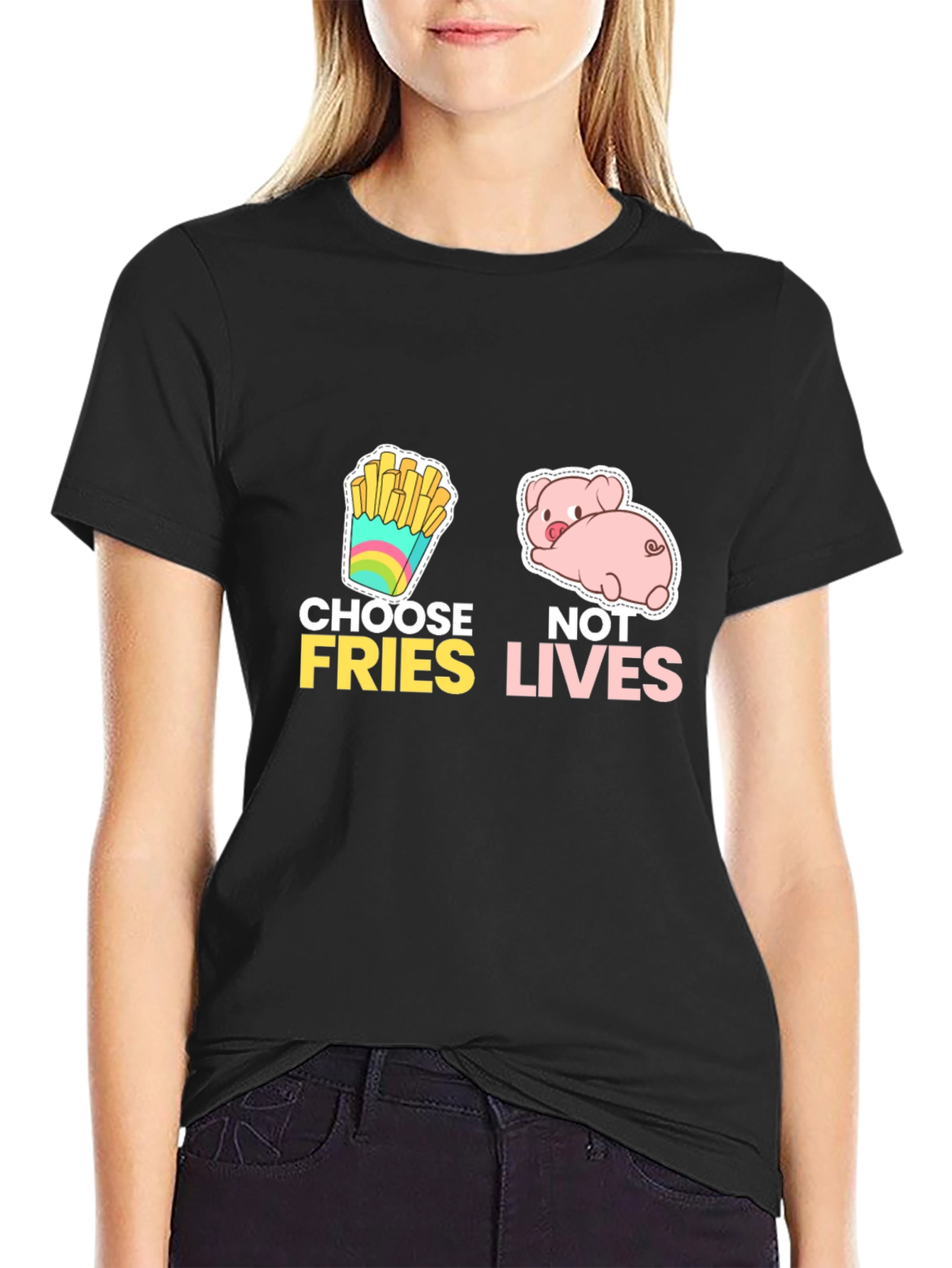 Black Choose Fries Not Lives Black Graphic Tee view 2