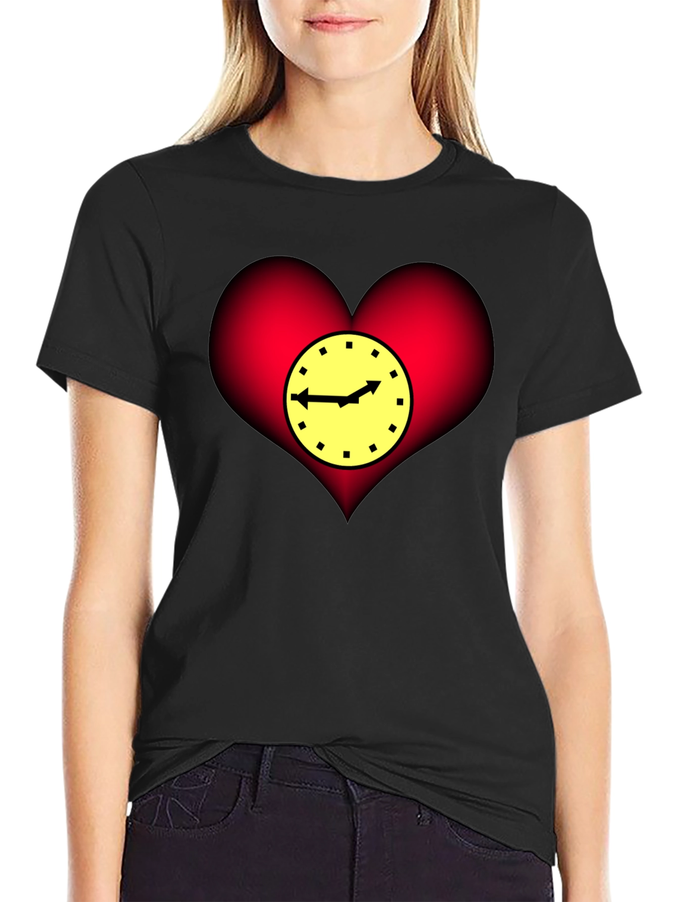 Black Heart Clock Graphic T-Shirt - Stylish & Unique Design view 2