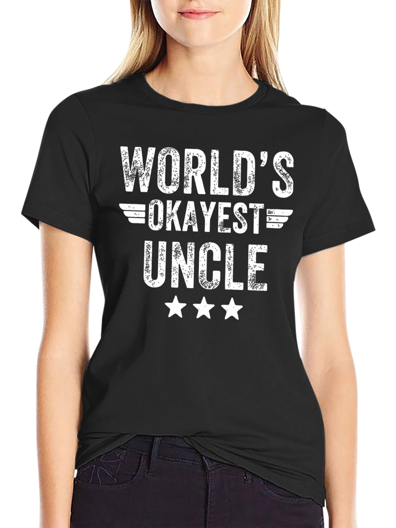 Black World's Okayest Uncle Black T-Shirt view 2