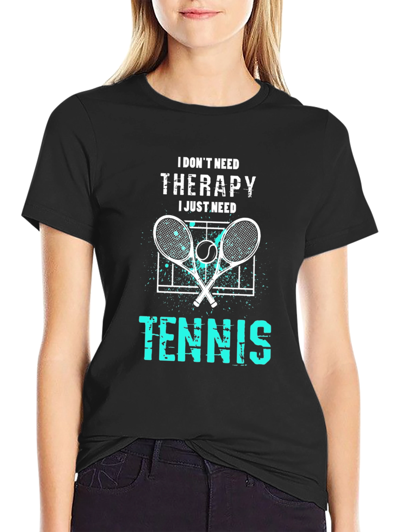 Black I Don't Need Therapy I Just Need Tennis T-Shirt view 2
