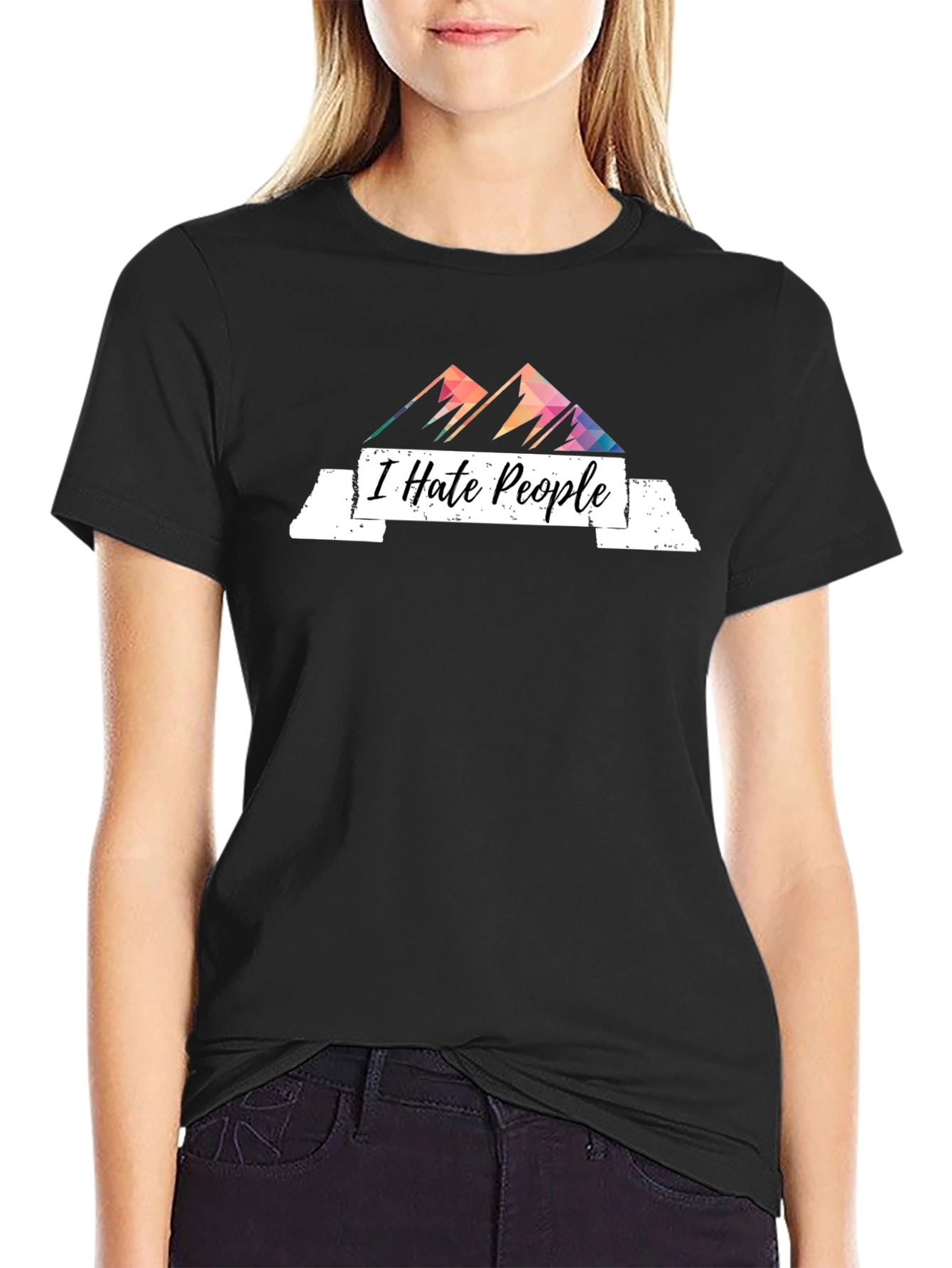 Black I Hate People Graphic Tee - Sarcastic Mountain Design view 2
