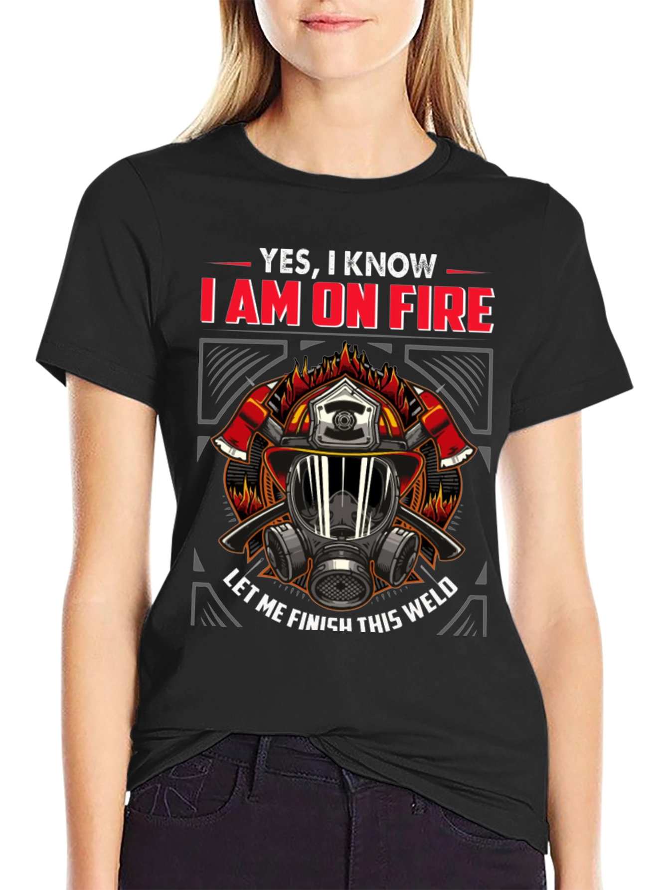Black Firefighter On Fire Welding T-Shirt view 2