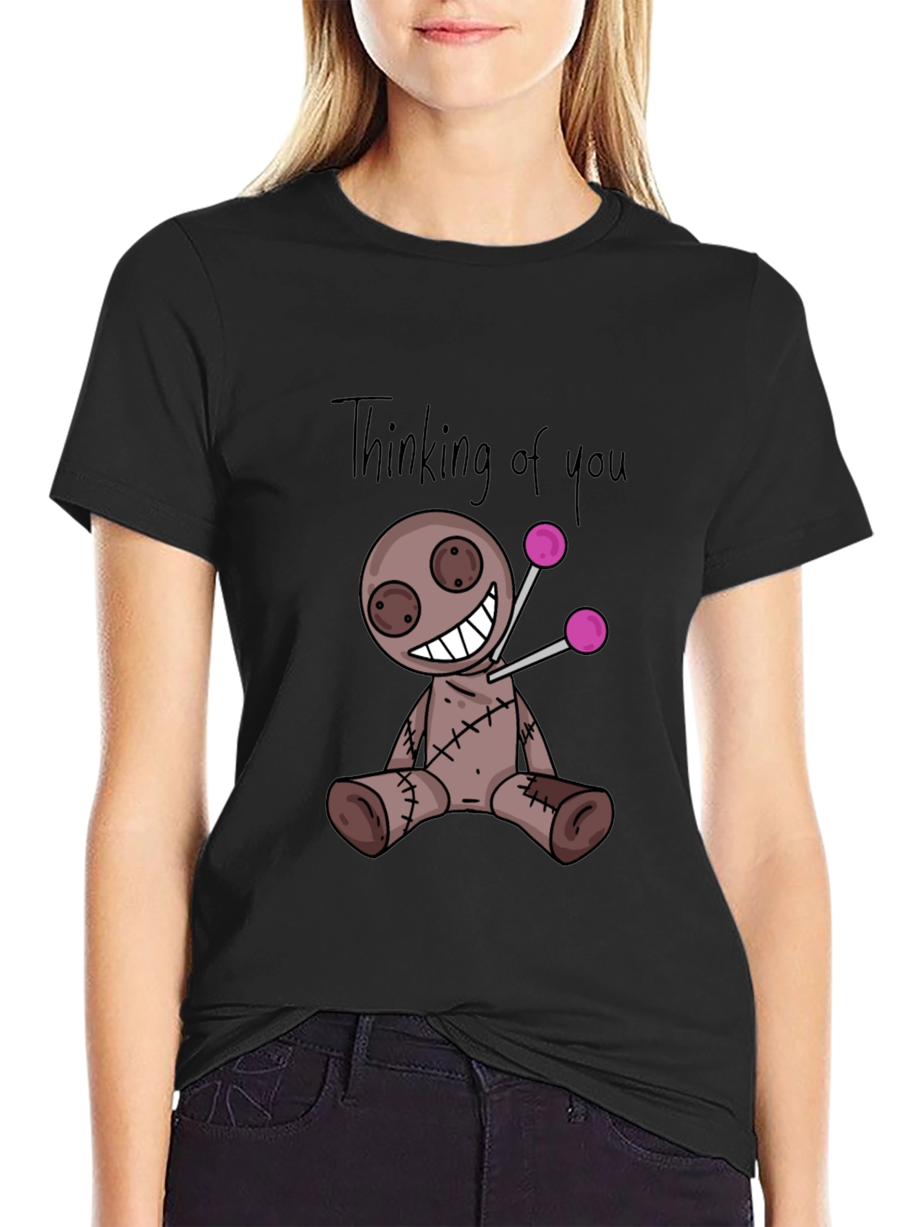 Black Thinking of You Voodoo Doll Black T-Shirt view 2
