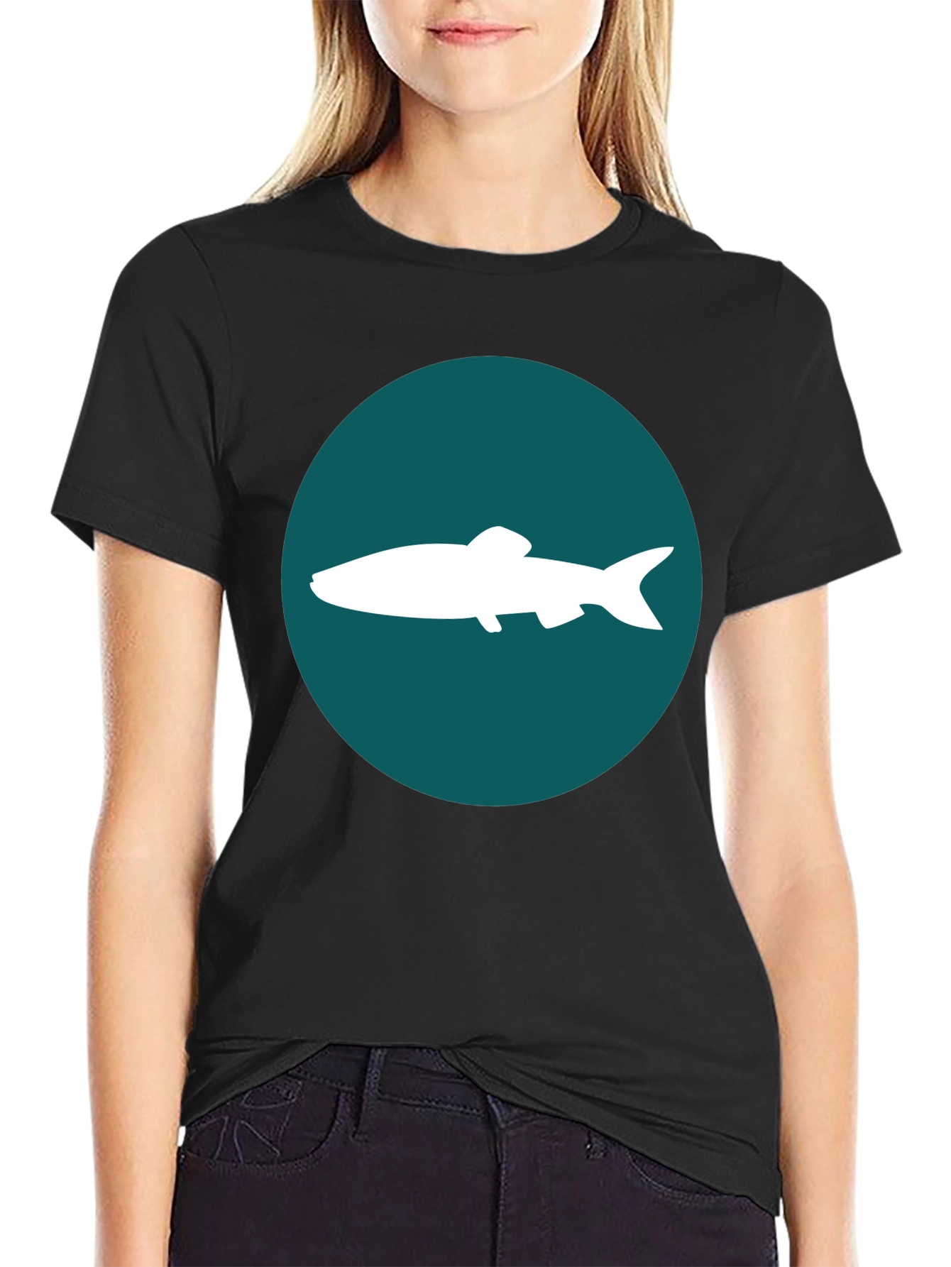 Black Fish Graphic Tee - Black Cotton Blend Casual Shirt view 2
