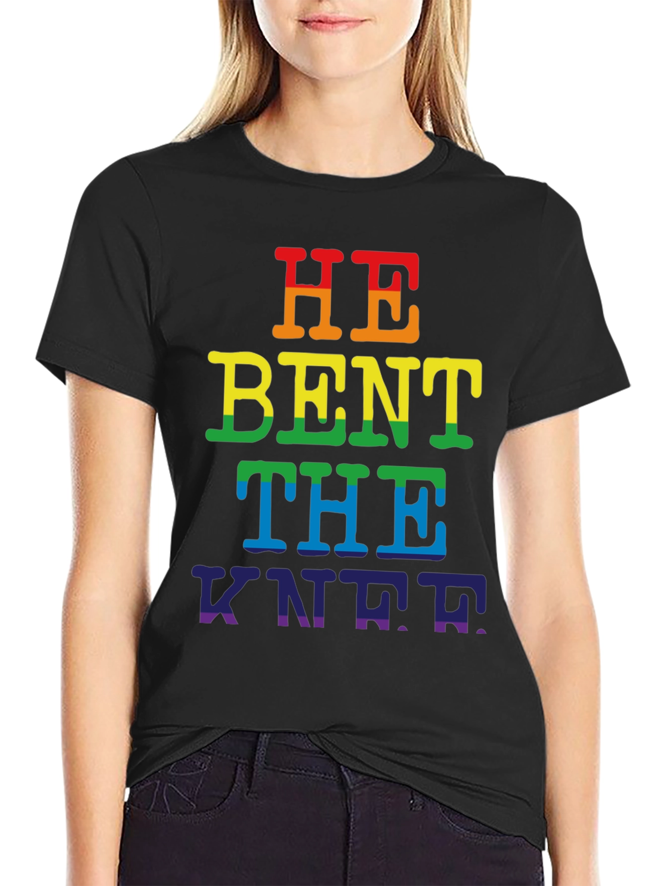 Black Rainbow "He Bent the Knee" Pride T-Shirt view 2