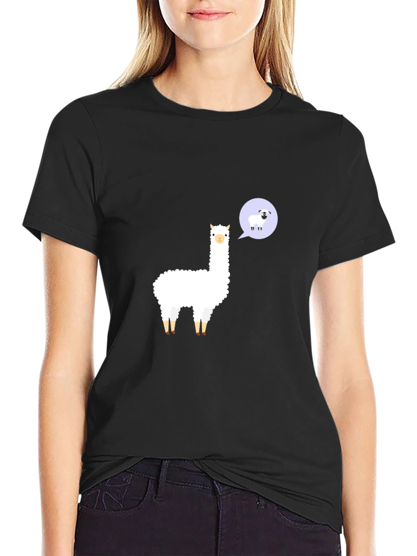 Black Alpaca & Sheep T-Shirt - Black Cotton Tee view 2