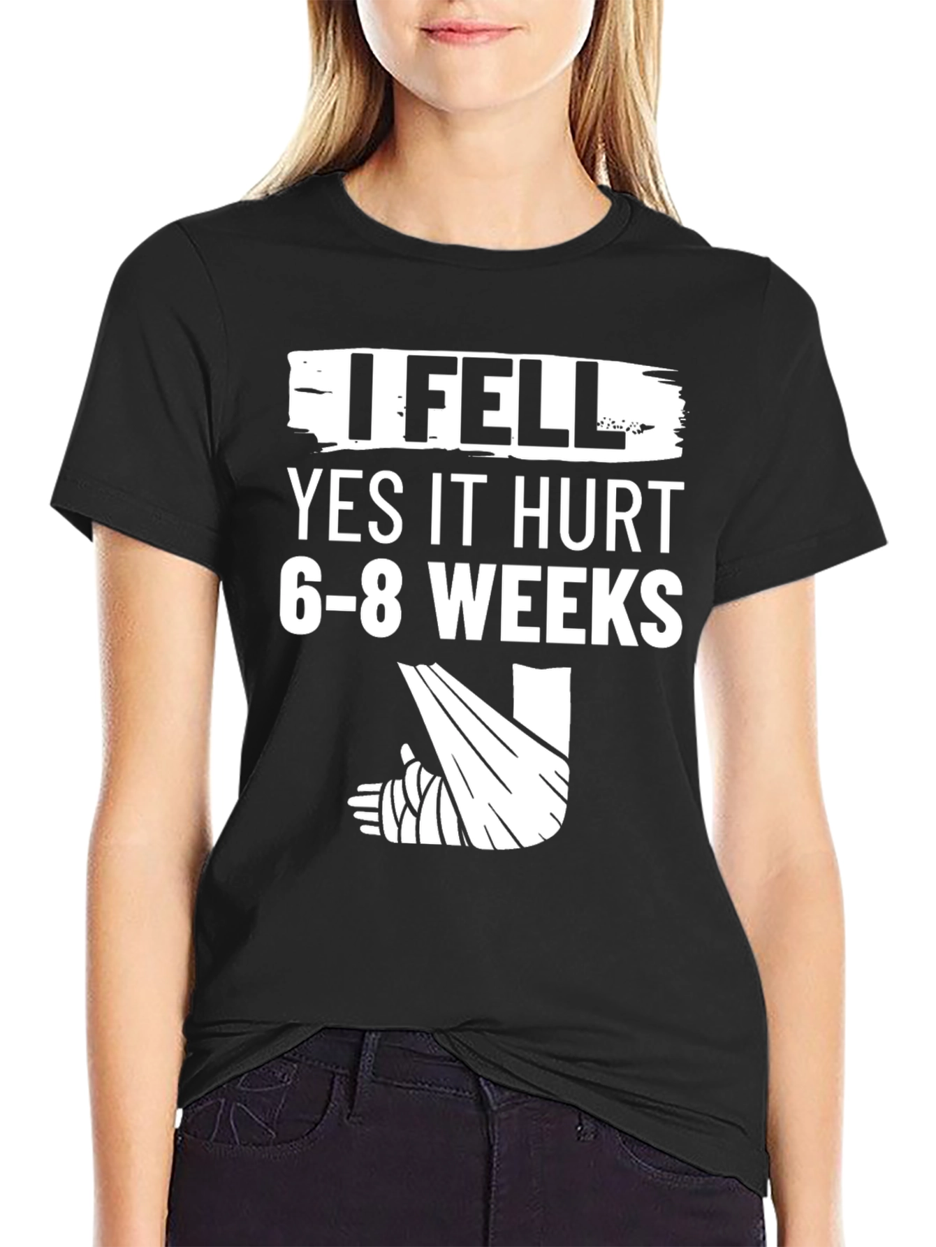 Black I Fell Funny Broken Leg T-Shirt view 2