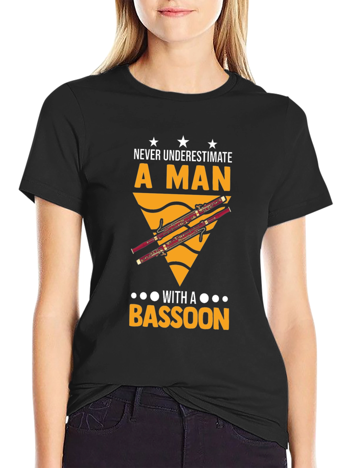Black Never Underestimate a Man with a Bassoon T-Shirt view 2