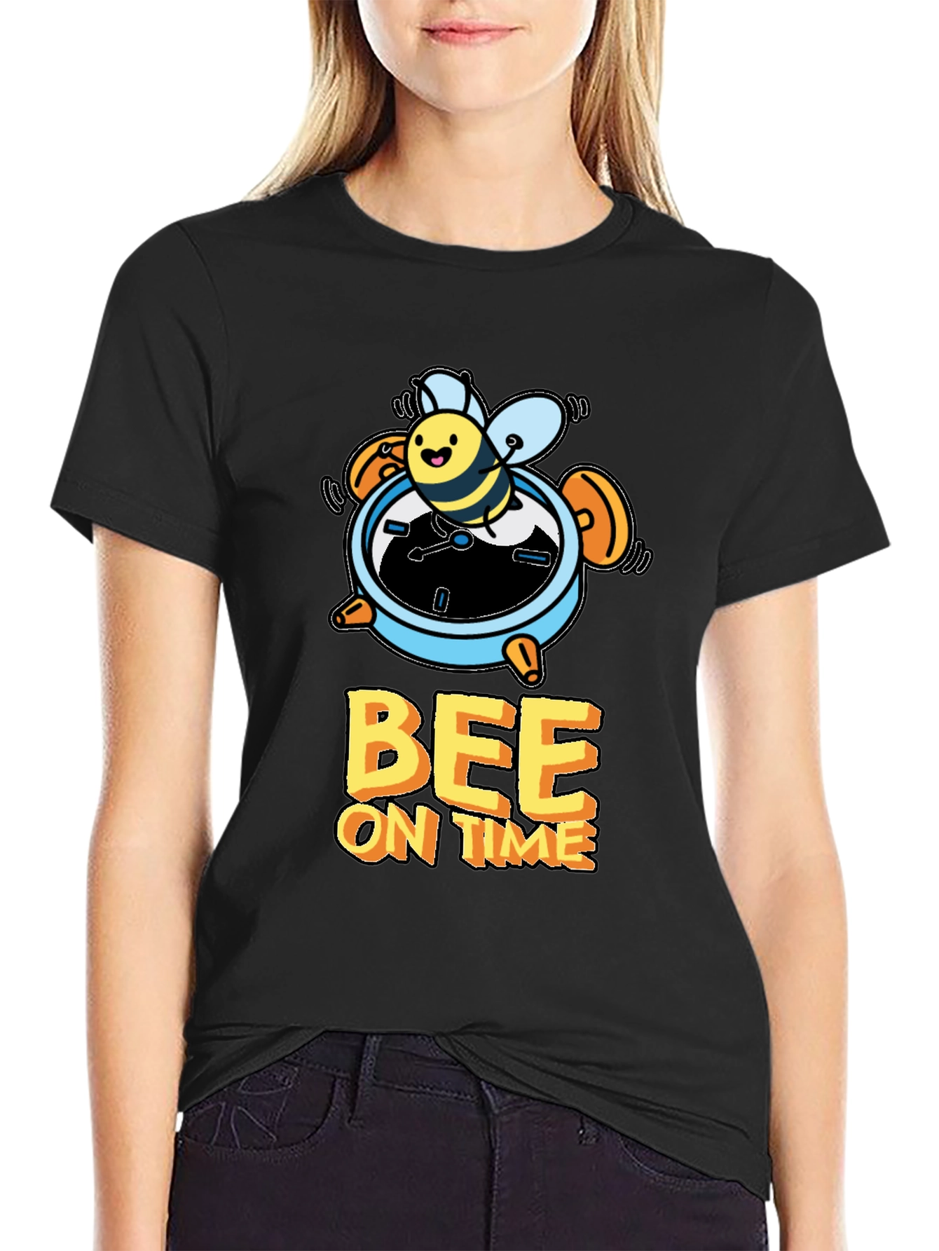 Black Bee On Time Black Graphic T-Shirt view 2