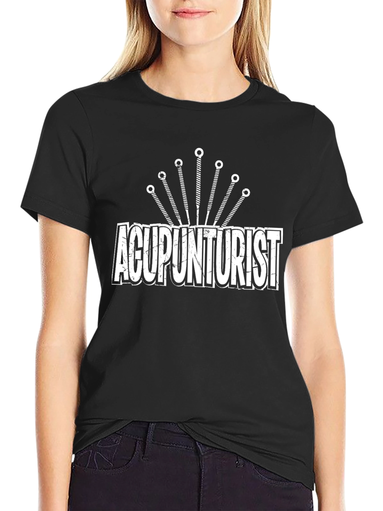 Black Acupuncturist Graphic Tee - Novelty Black Cotton T-Shirt view 2