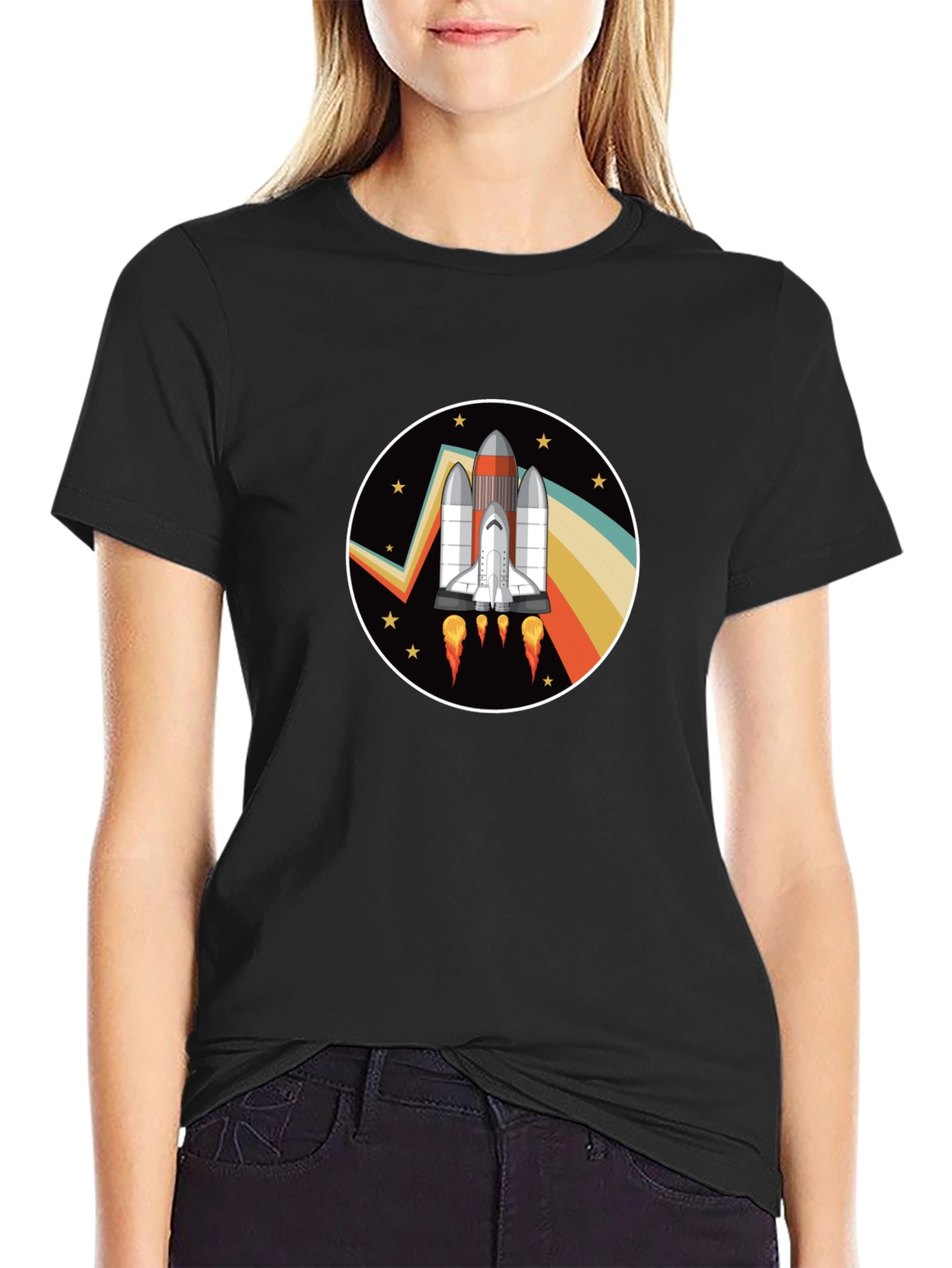 Black Retro Space Shuttle Graphic Tee view 2