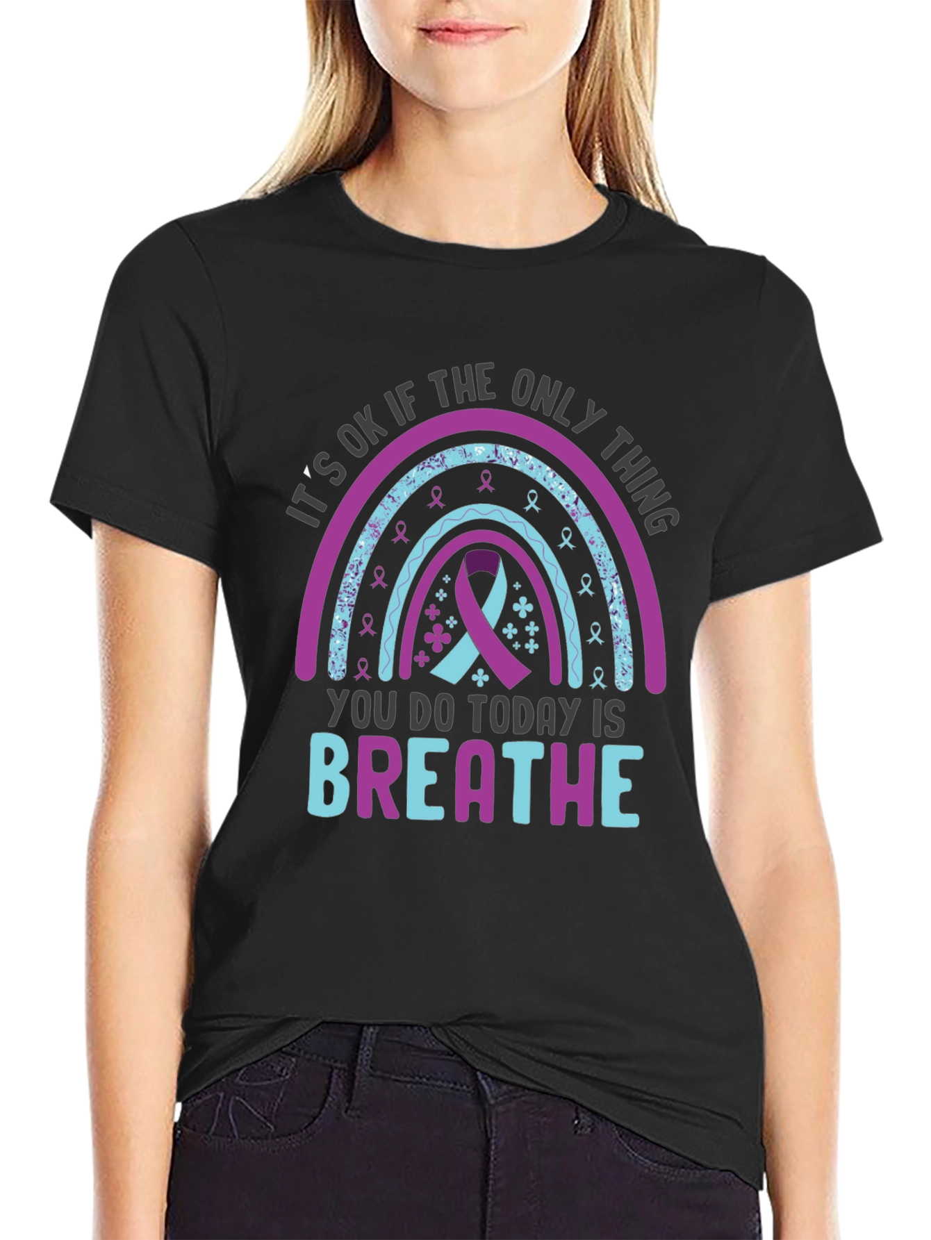 Black It's OK Breathe Graphic Tee view 2