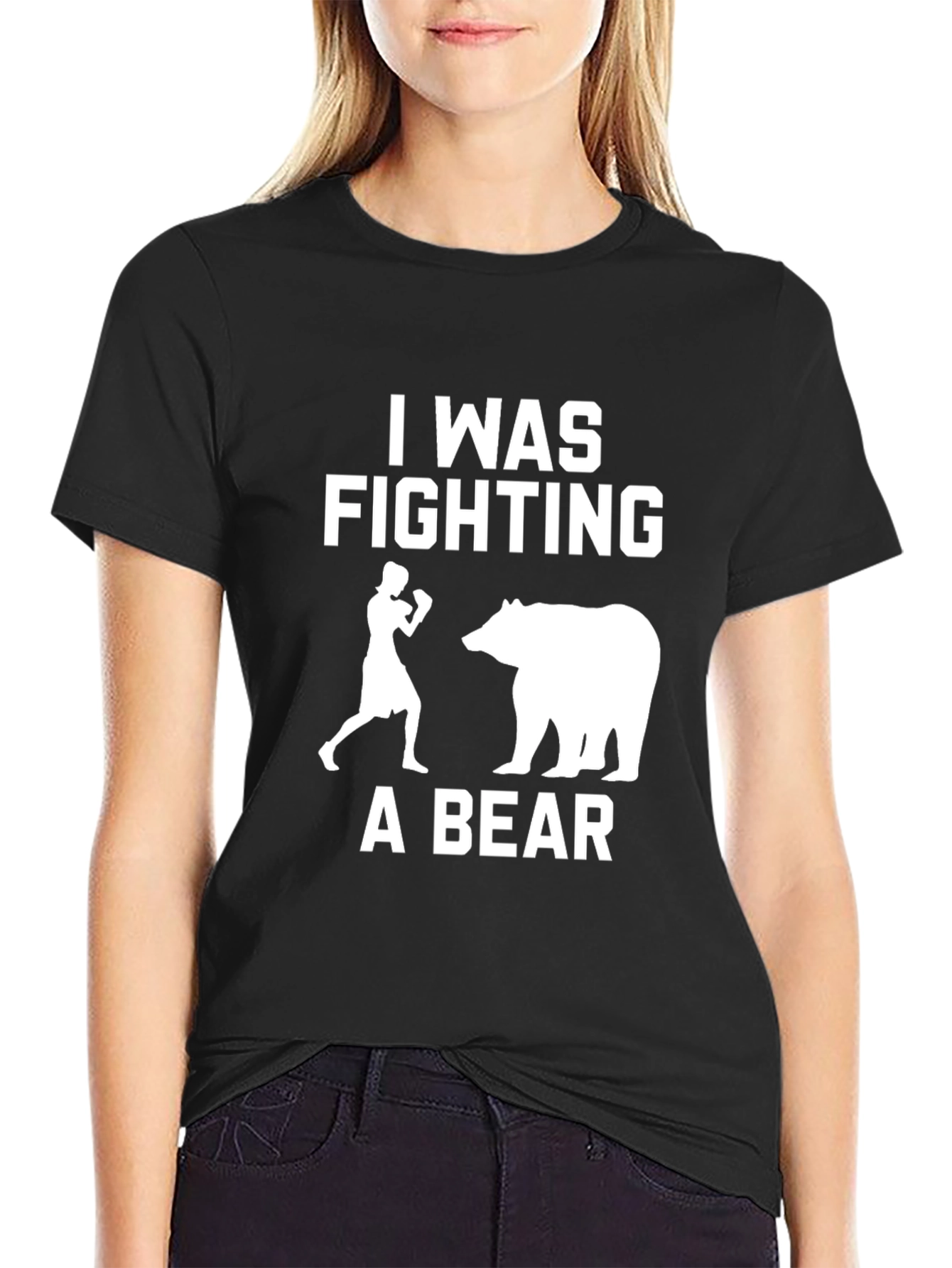 Black I Was Fighting a Bear Graphic T-Shirt view 2