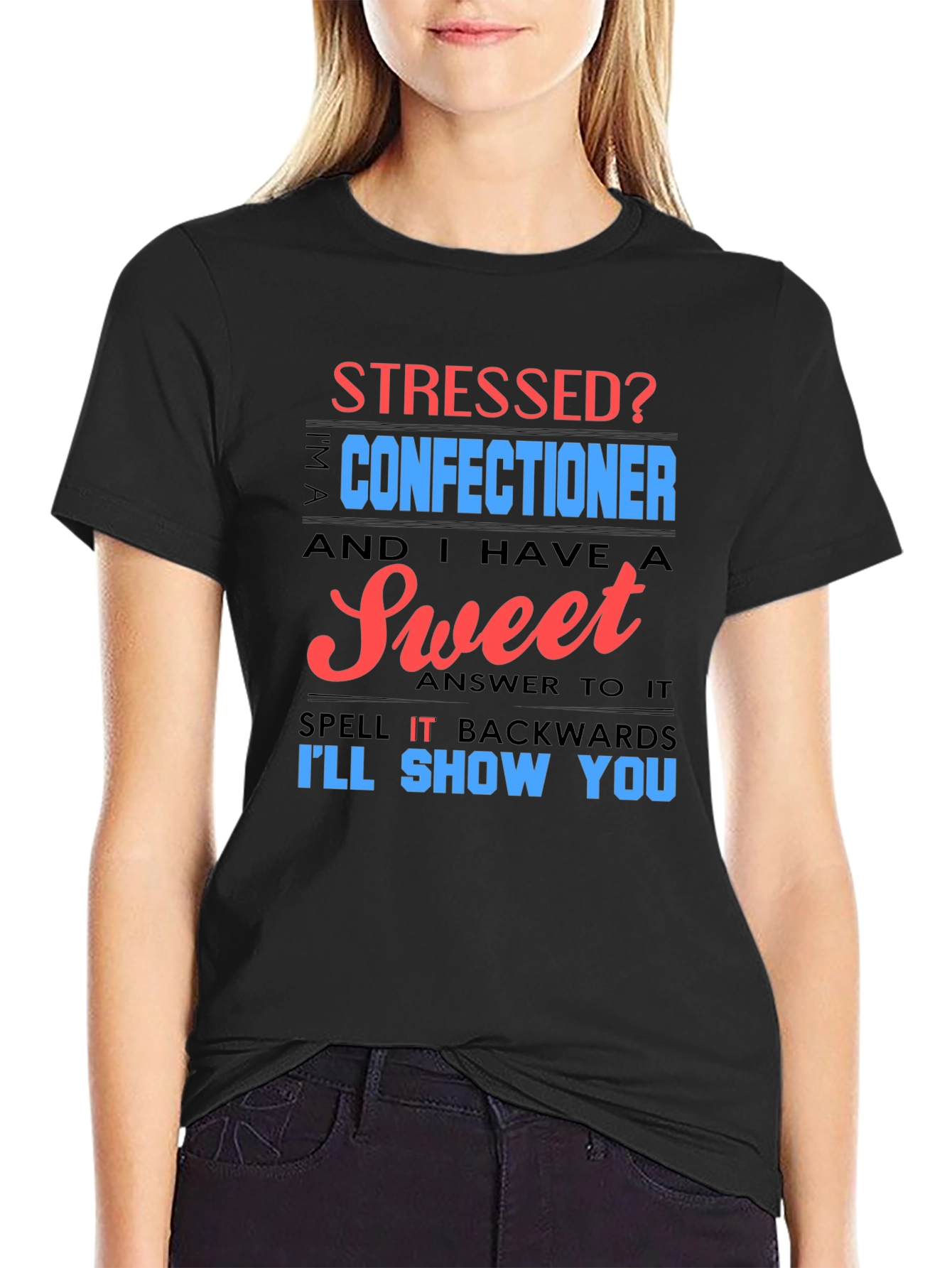 Black Stressed Confectioner T-Shirt - Sweet Answer Tee view 2