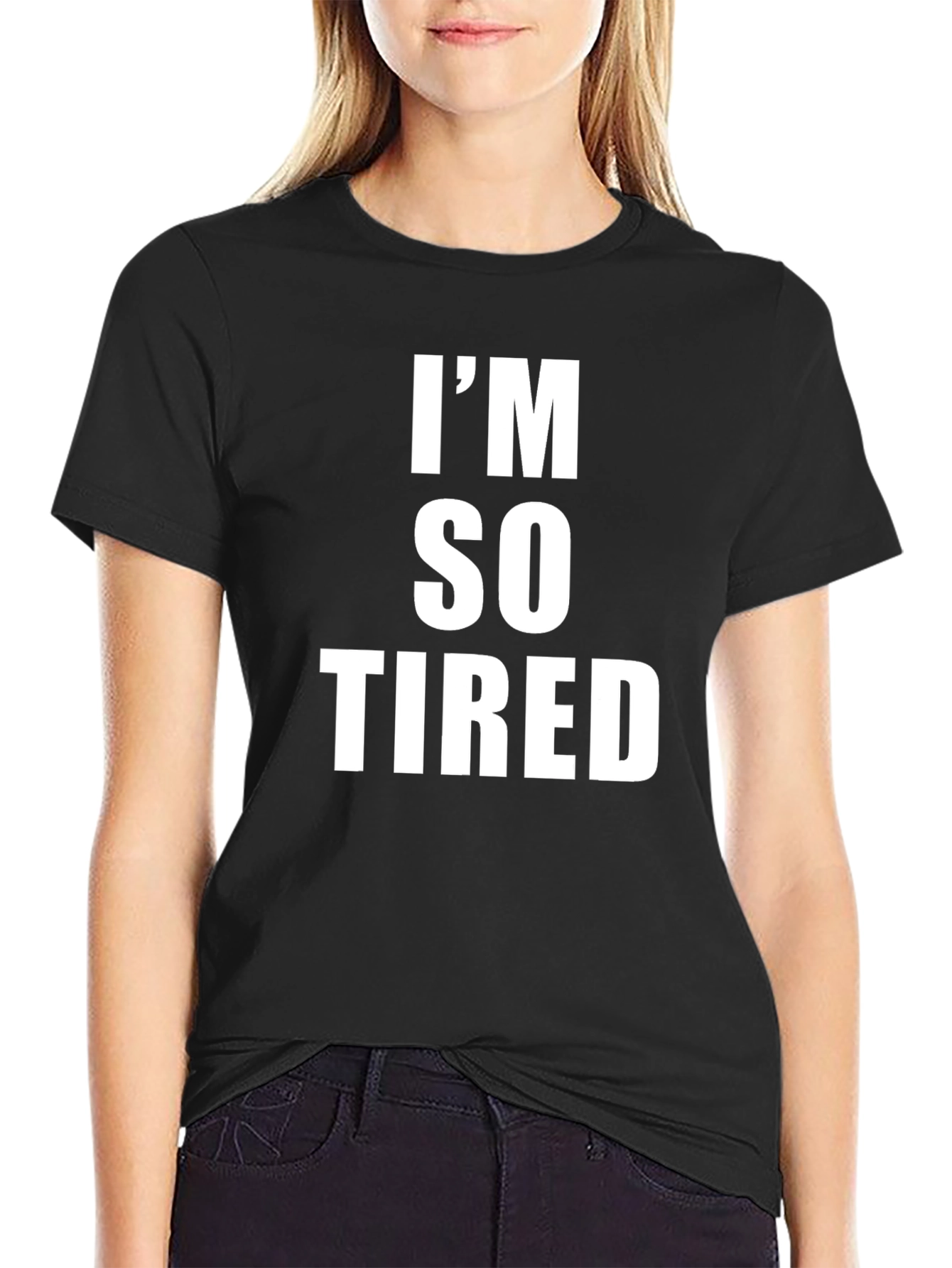 Black I'm So Tired Graphic Tee - Black Cotton Blend Shirt view 2