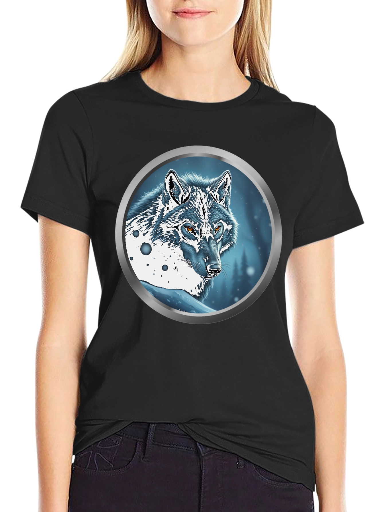 Black Wolf Portrait Graphic Tee - Sleek Black view 2