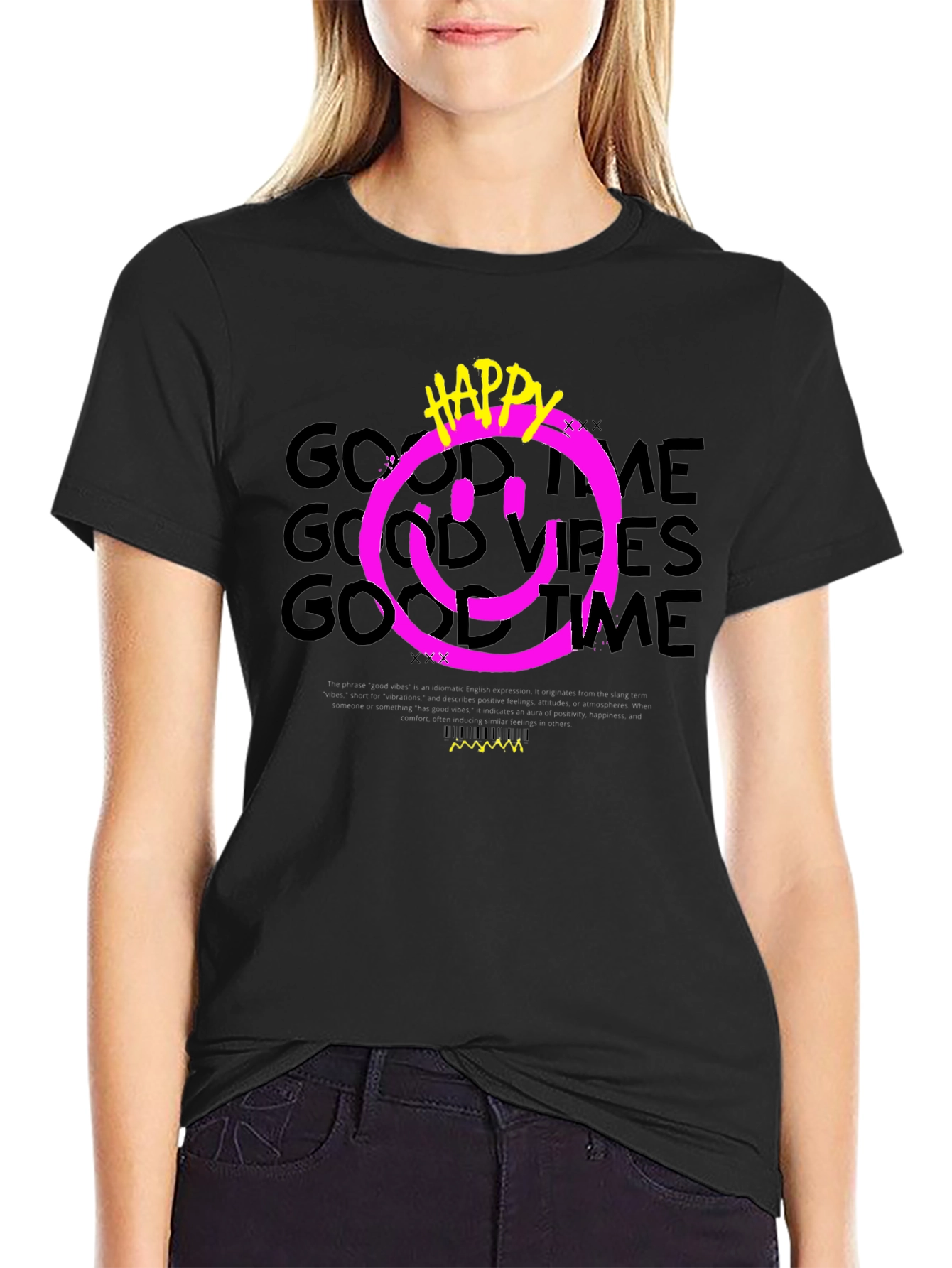 Black Happy Good Vibes Graphic Tee view 2