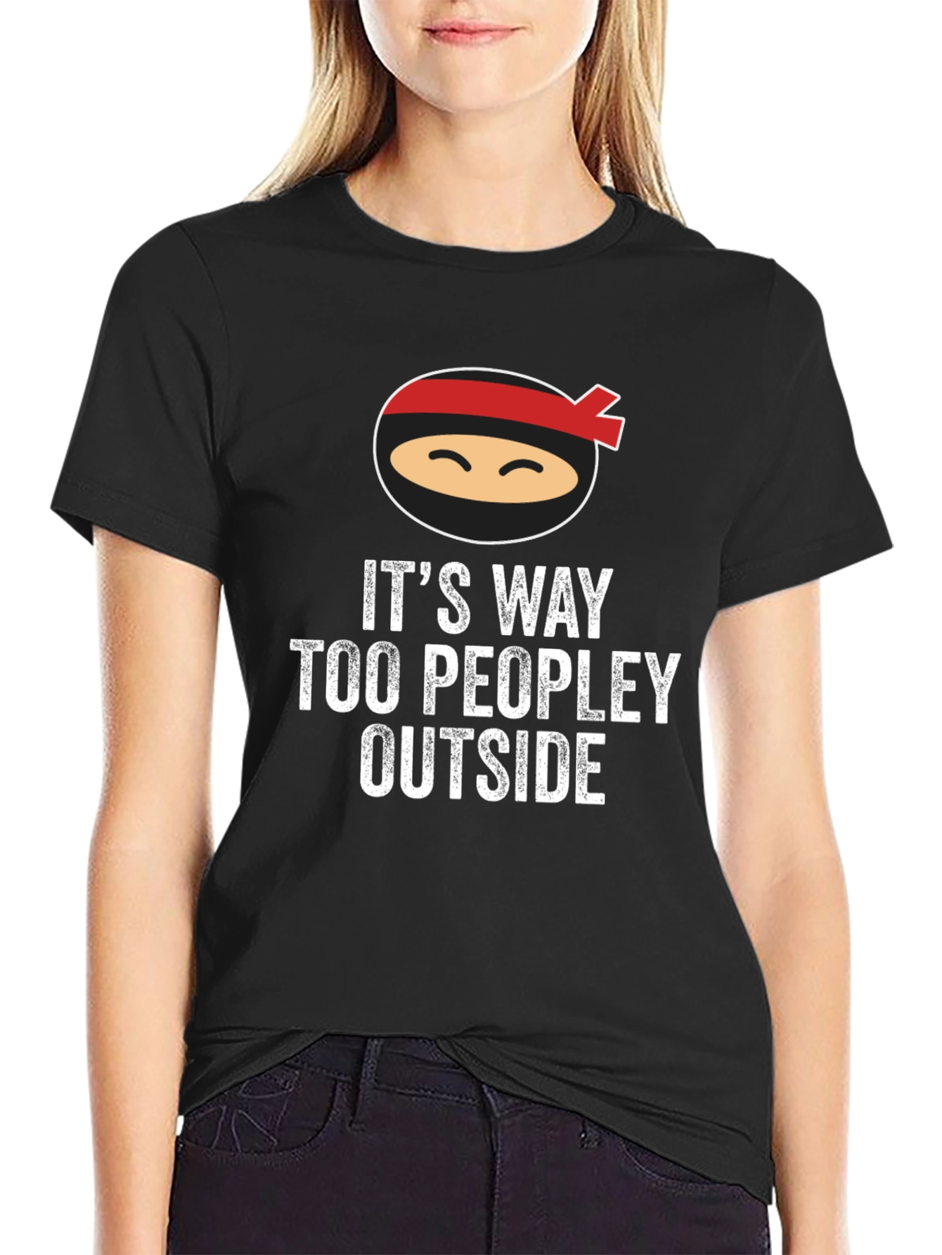 Black Ninja 'Too Peopley Outside' Graphic Tee - Comfy Cotton Blend view 2