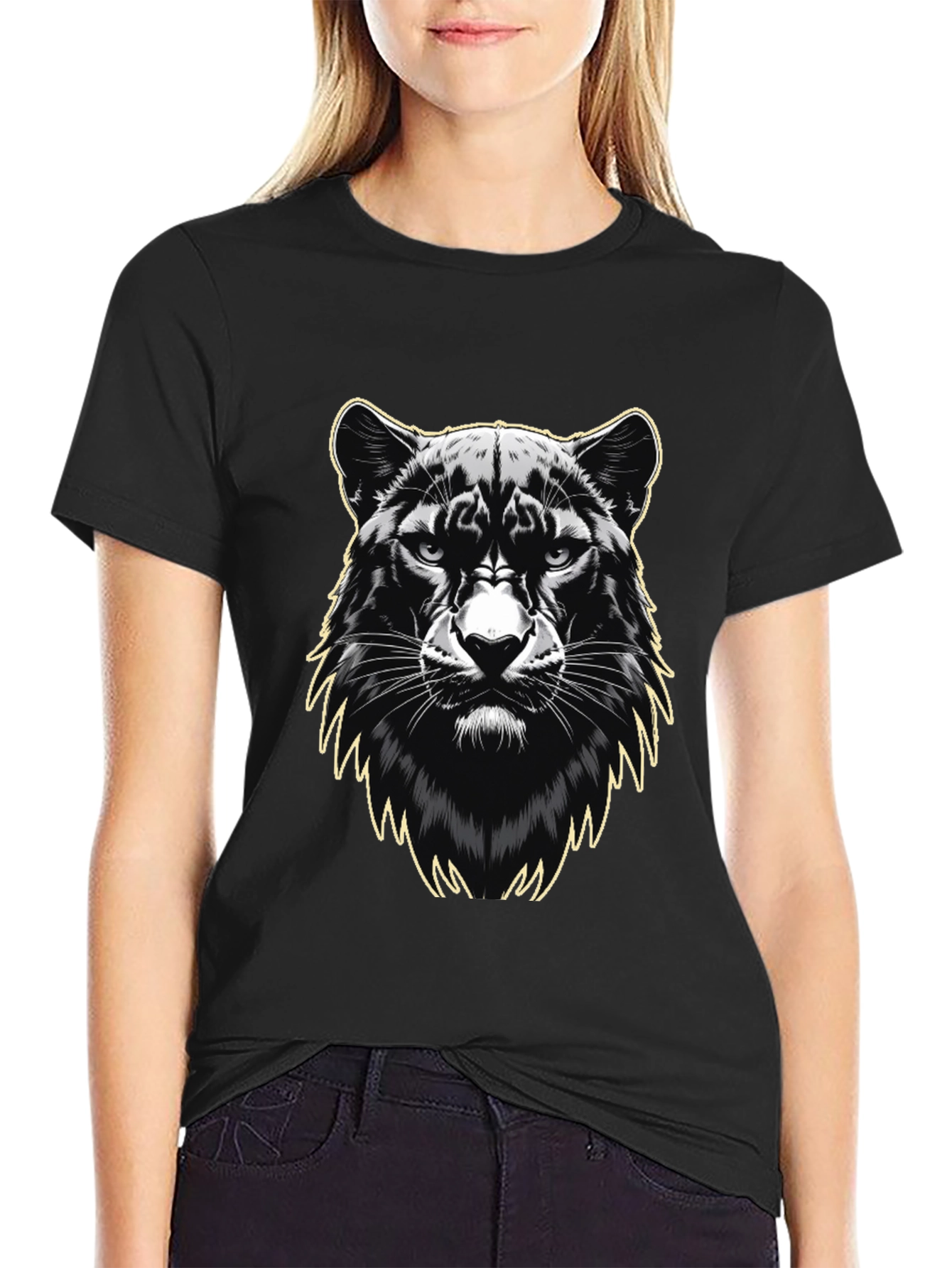 Black Black Panther Graphic Print Men's T-Shirt view 2