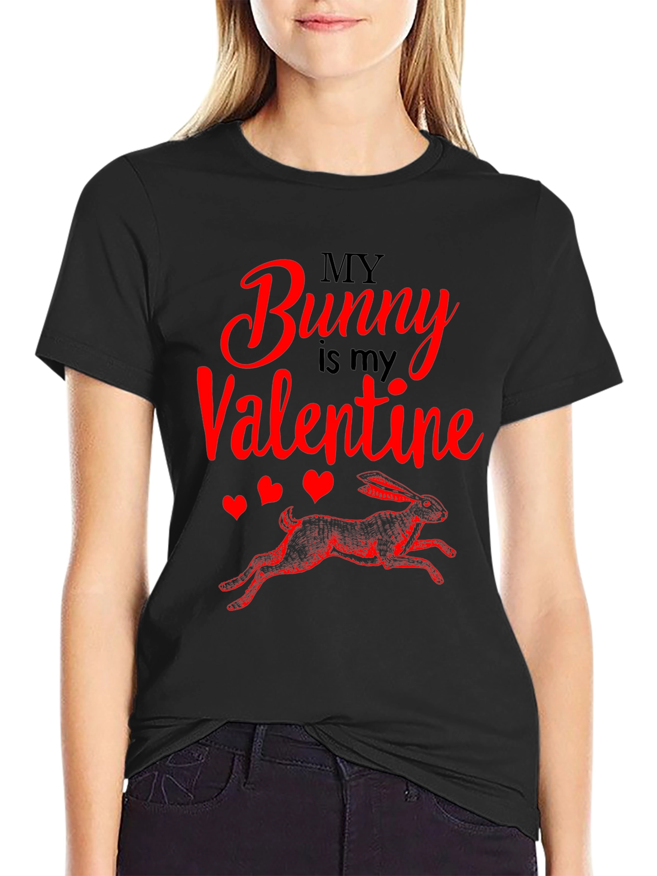 Black My Bunny is My Valentine T-Shirt view 2