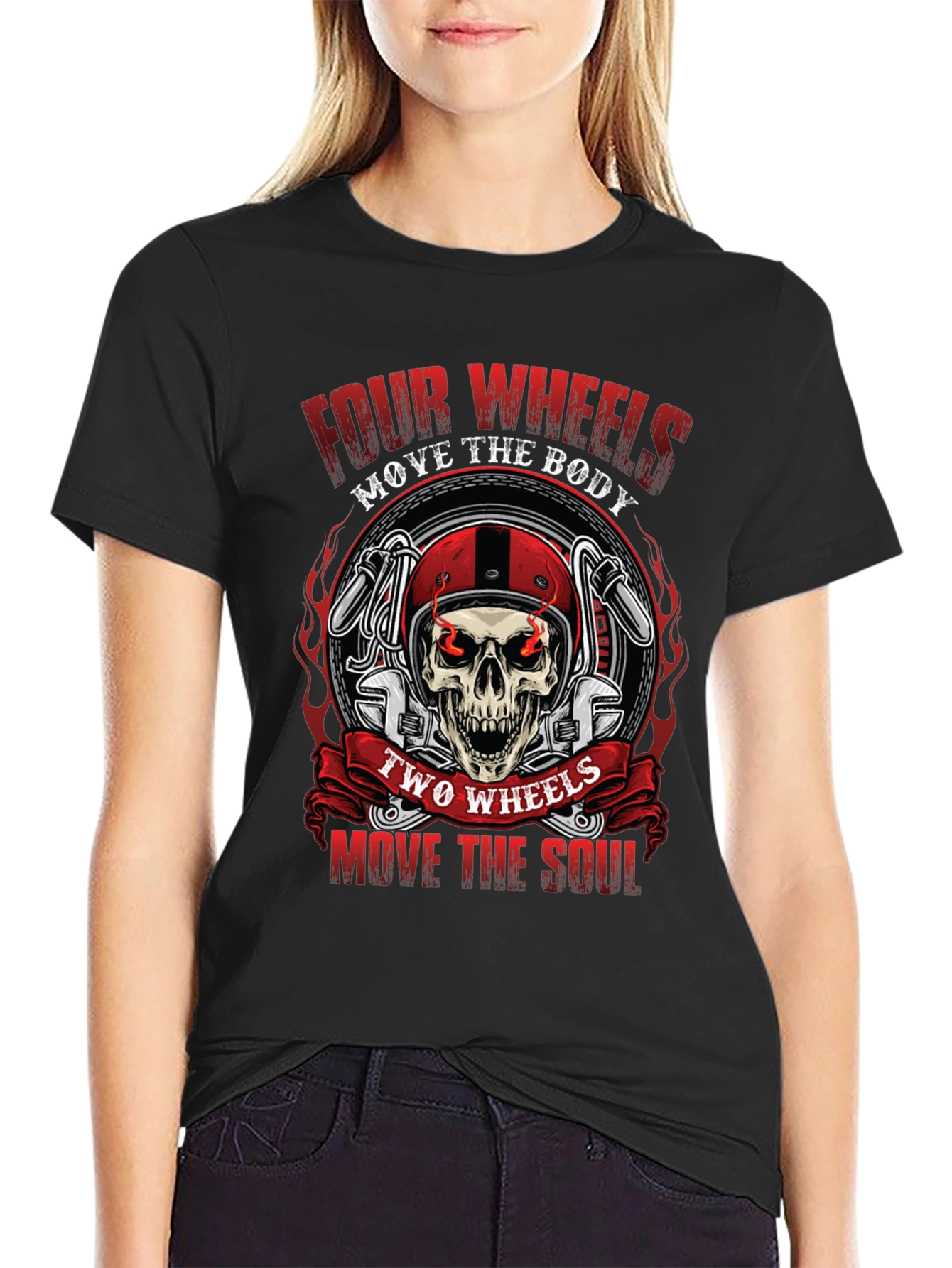 Black Motorcycle Skull Graphic Tee - Four Wheels, Two Wheels view 2
