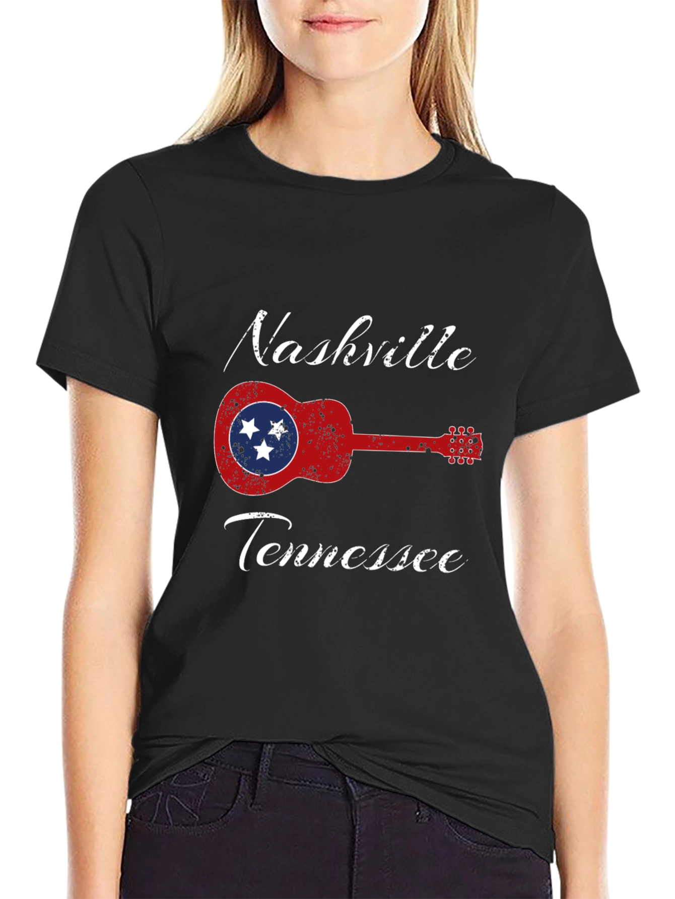 Black Nashville Tennessee Guitar T-Shirt view 2