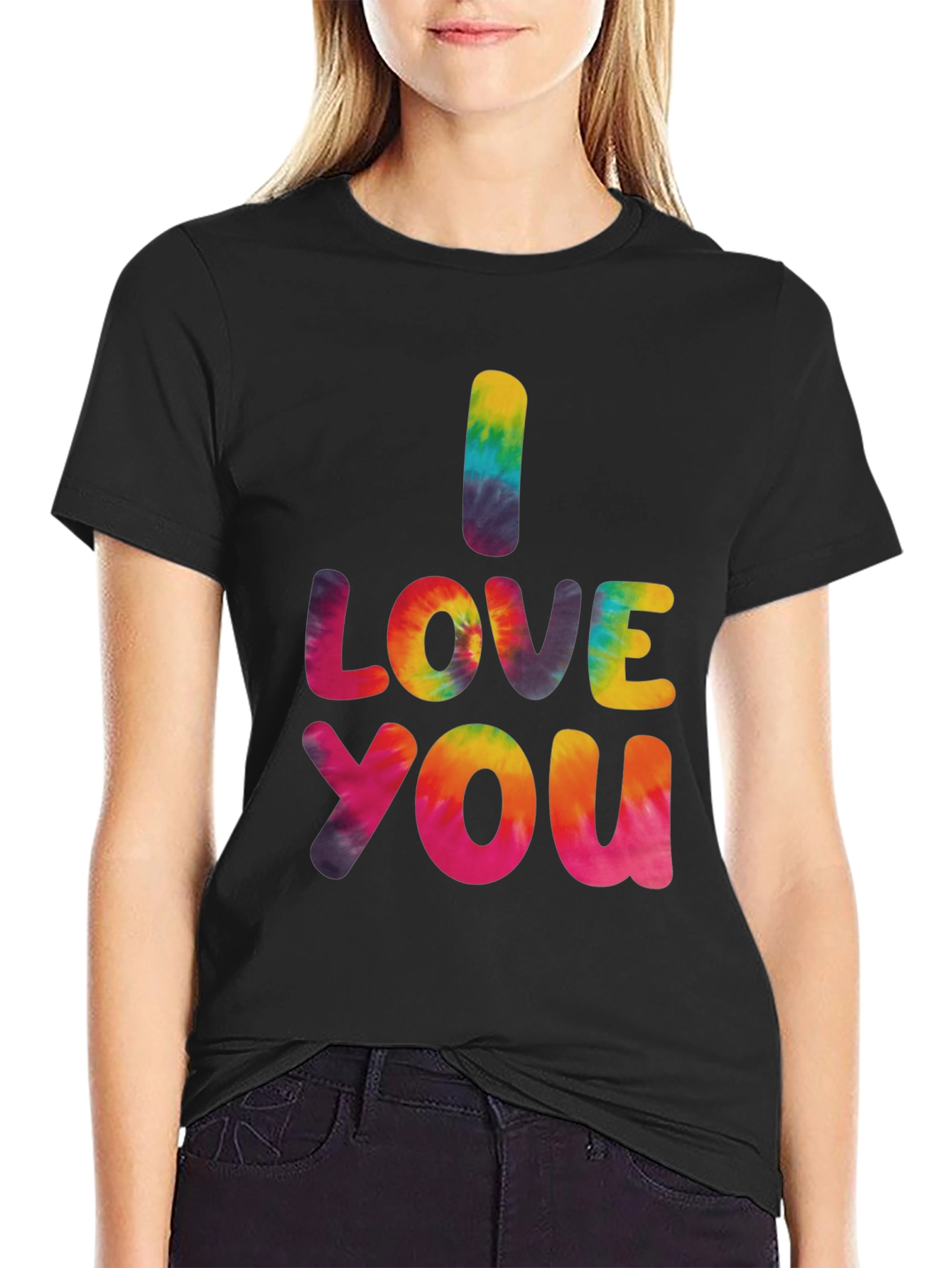 Black I Love You Tie Dye Graphic Tee - Black view 2