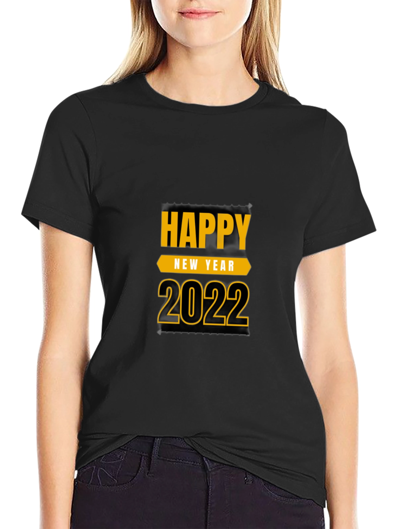 Black Happy New Year 2022 Black T-Shirt view 2