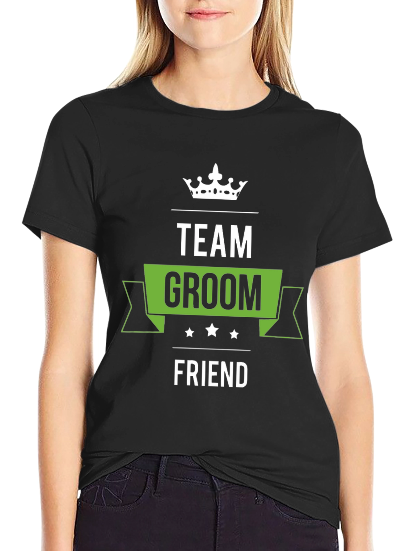 Black Team Groom Friend T-Shirt - Black Crew Neck Wedding Party Tee view 2
