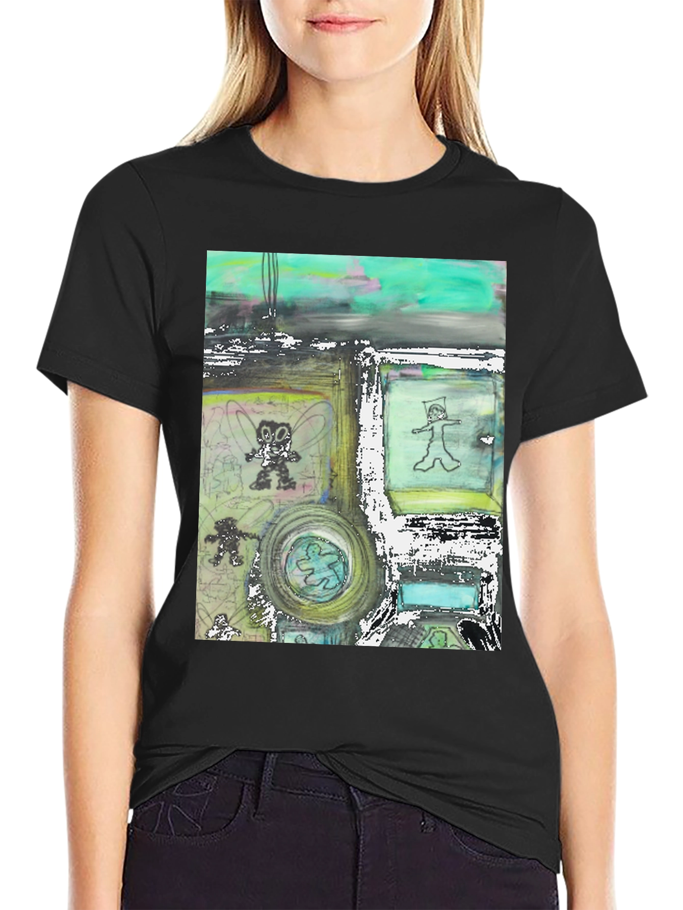 Black Abstract Art Print Black T-Shirt - Unique Graphic Tee view 2