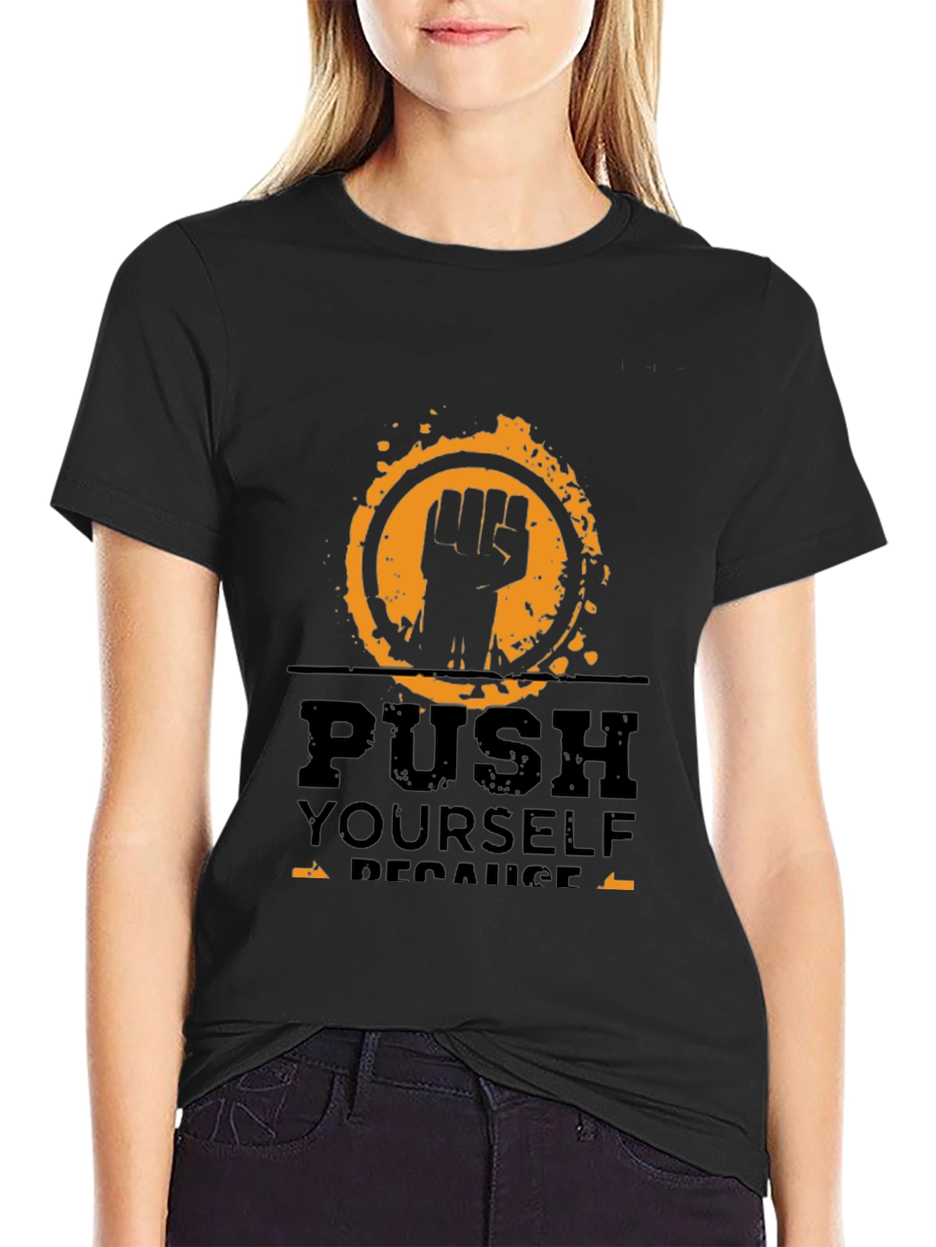 Black Motivational Push Yourself Black T-Shirt view 2