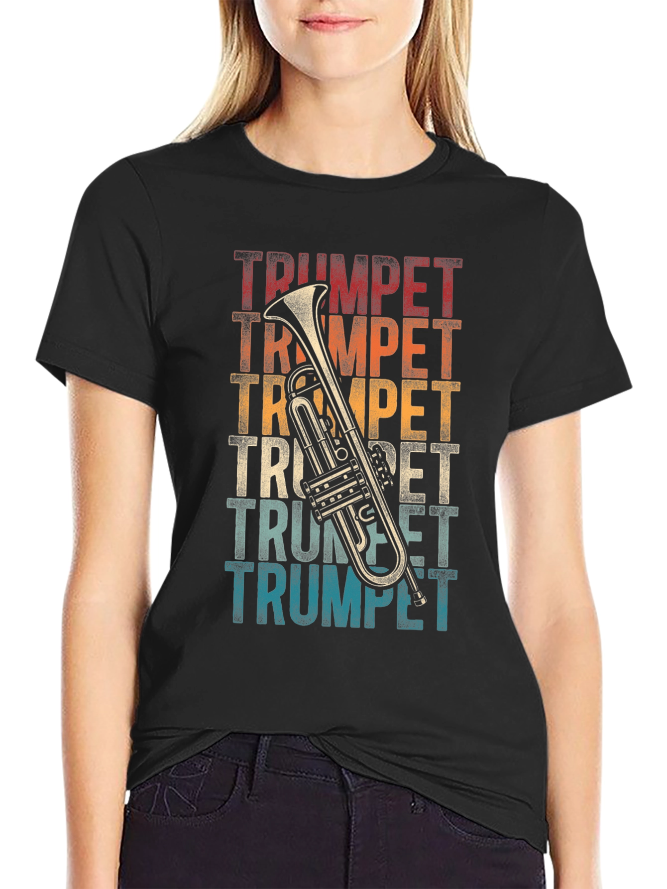 Black Retro Trumpet T-Shirt - Vintage Style Musical Tee view 2