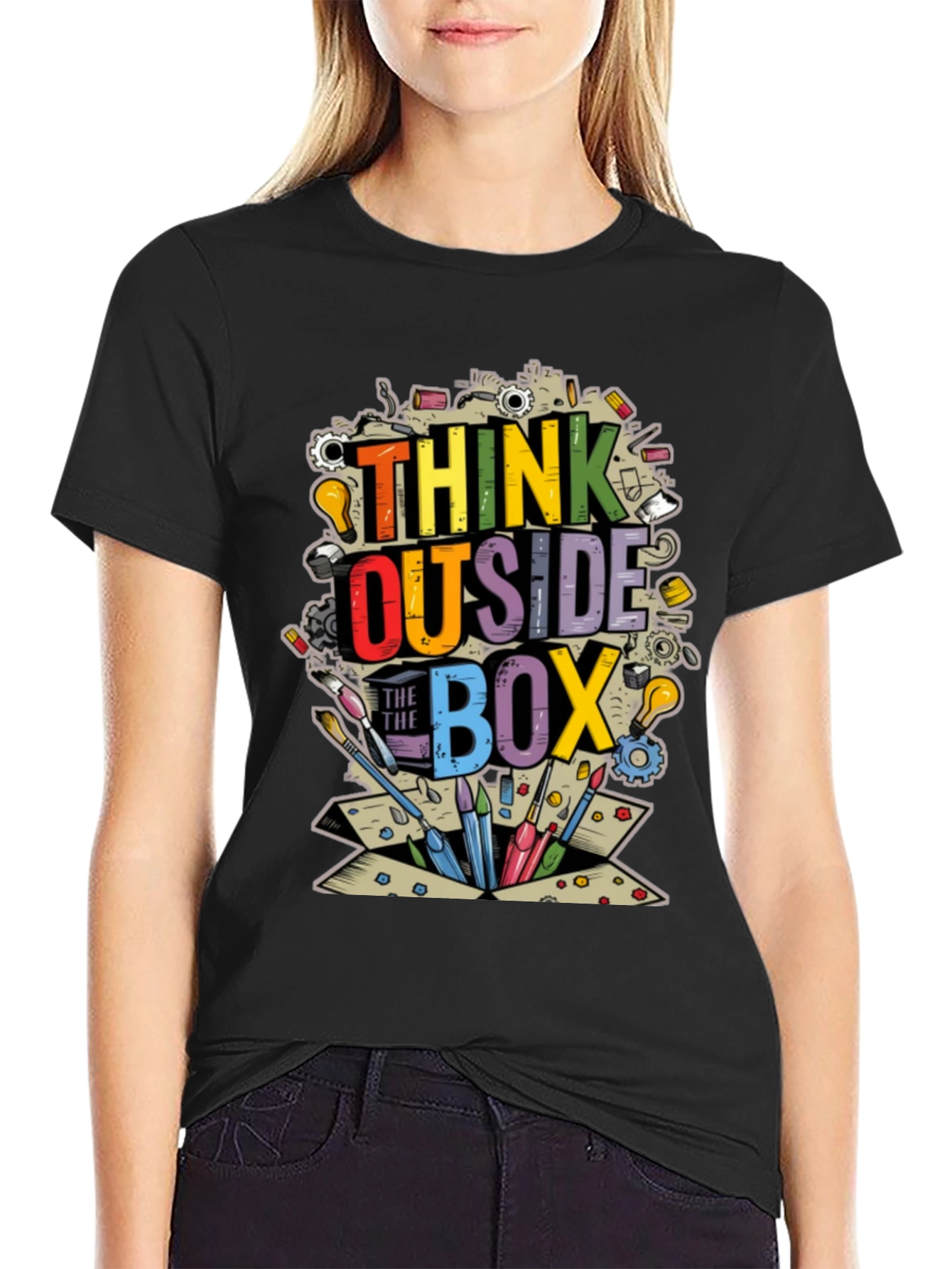 Black Think Outside the Box Graphic T-Shirt view 2