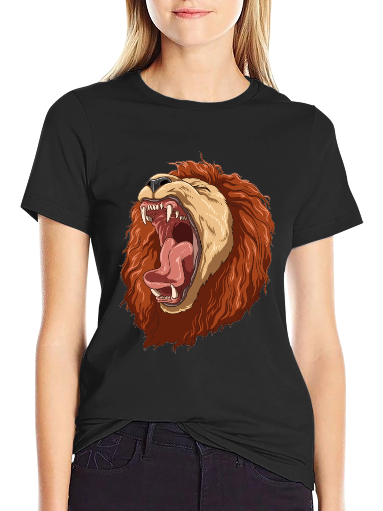 Black Lion Graphic Print T-Shirt - Black view 2