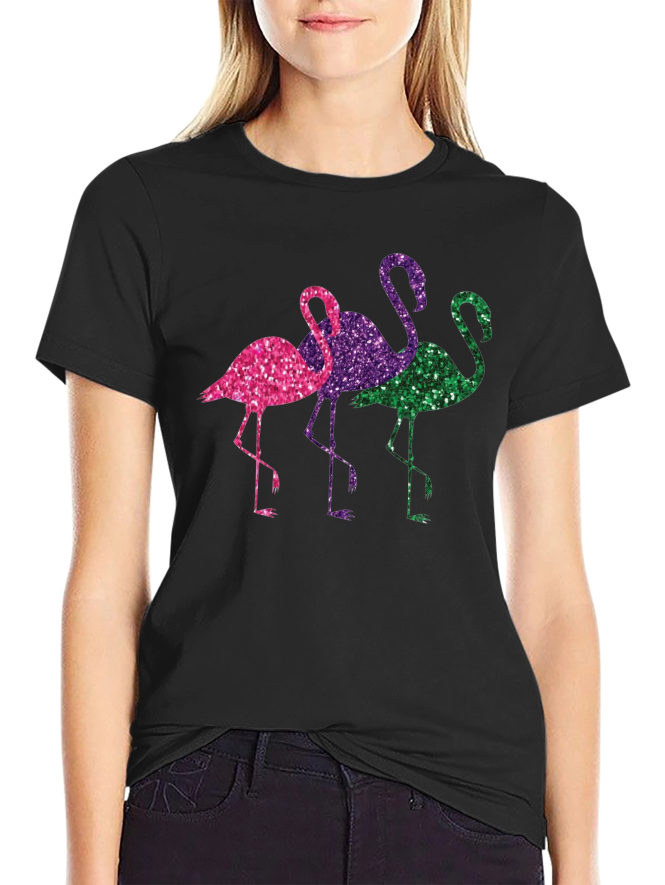 Black Glitter Flamingo T-Shirt - Fun & Unique Design view 2