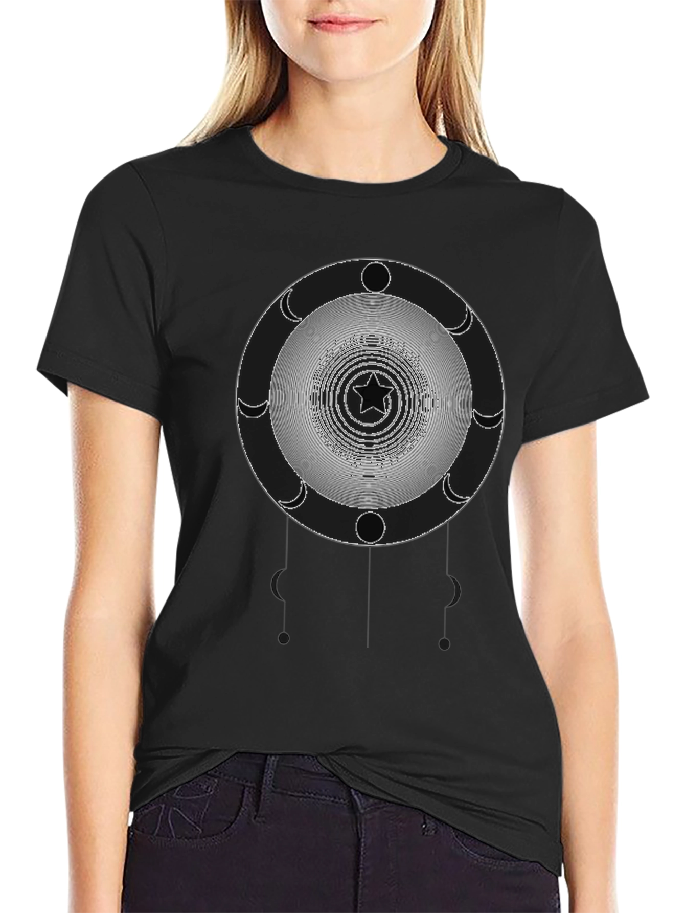 Black Mystic Moon Star Graphic Black T-Shirt view 2