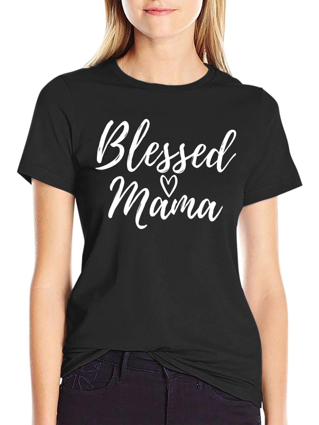 Black Blessed Mama Heart Graphic T-Shirt - Soft Cotton Tee view 2