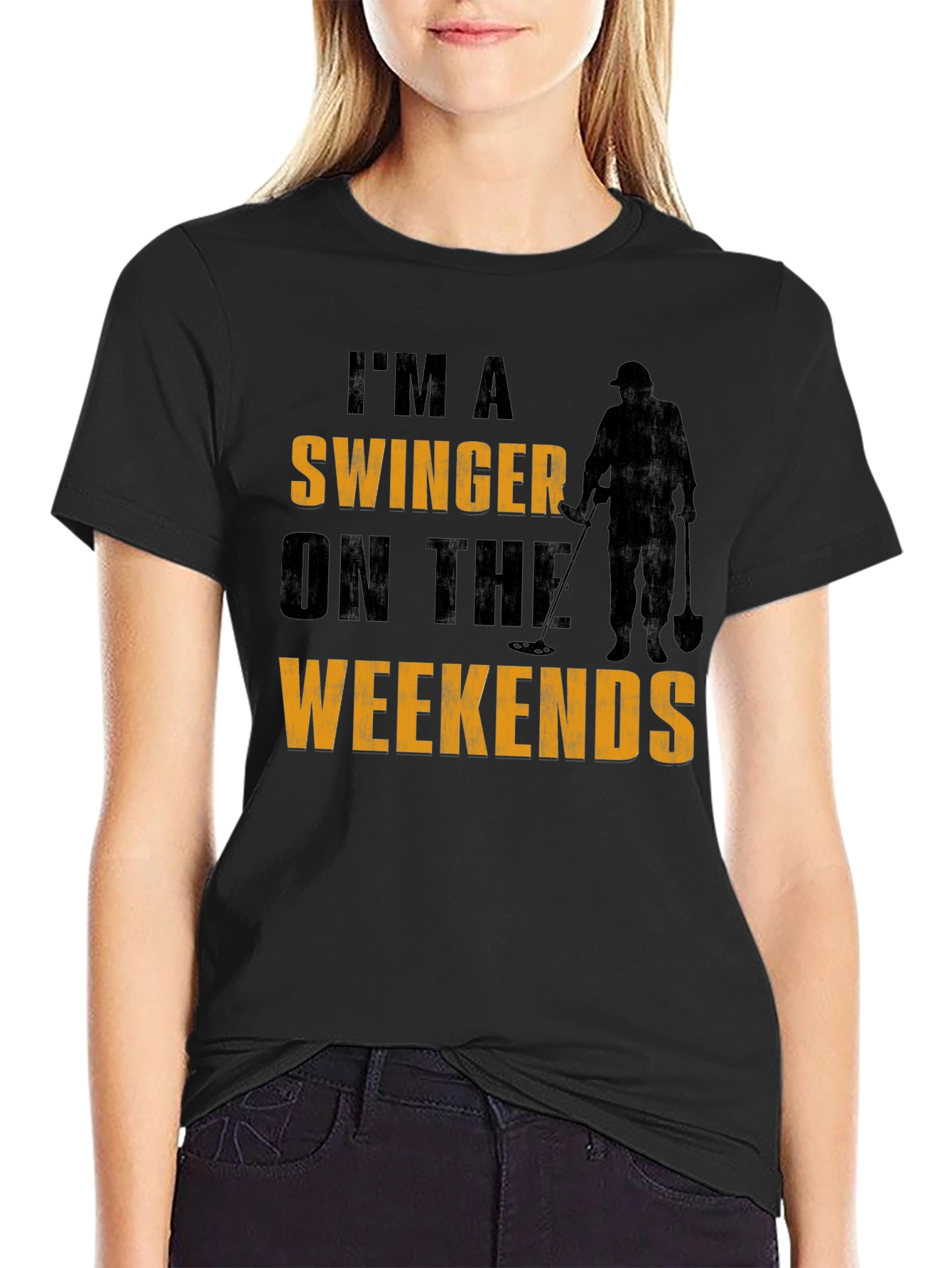 Black Funny Metal Detecting T-Shirt: I'm A Swinger On The Weekends view 2