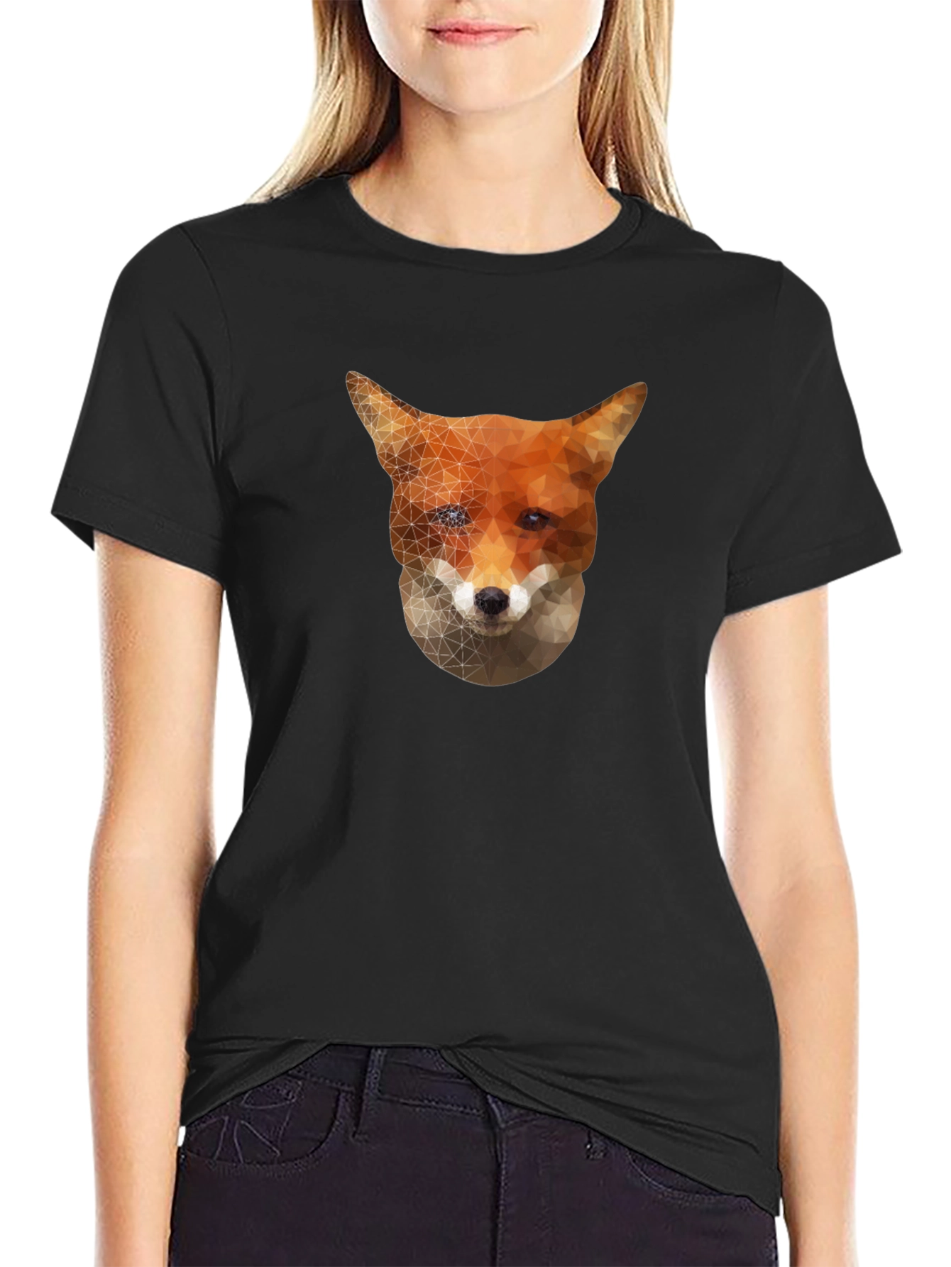 Black Geometric Fox Graphic Tee - Stylish Black T-Shirt view 2