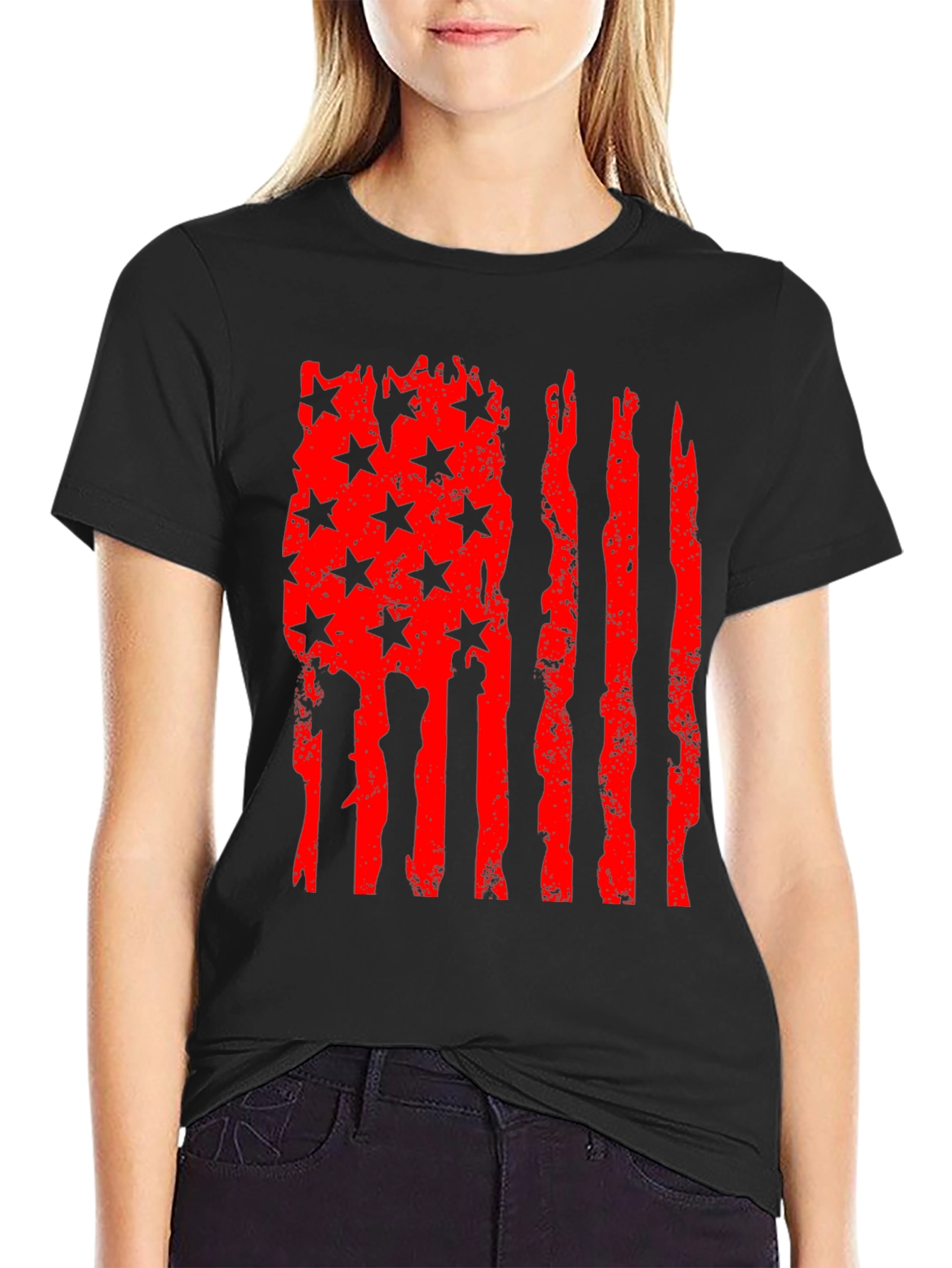 Black American Flag Distressed Graphic Tee view 2