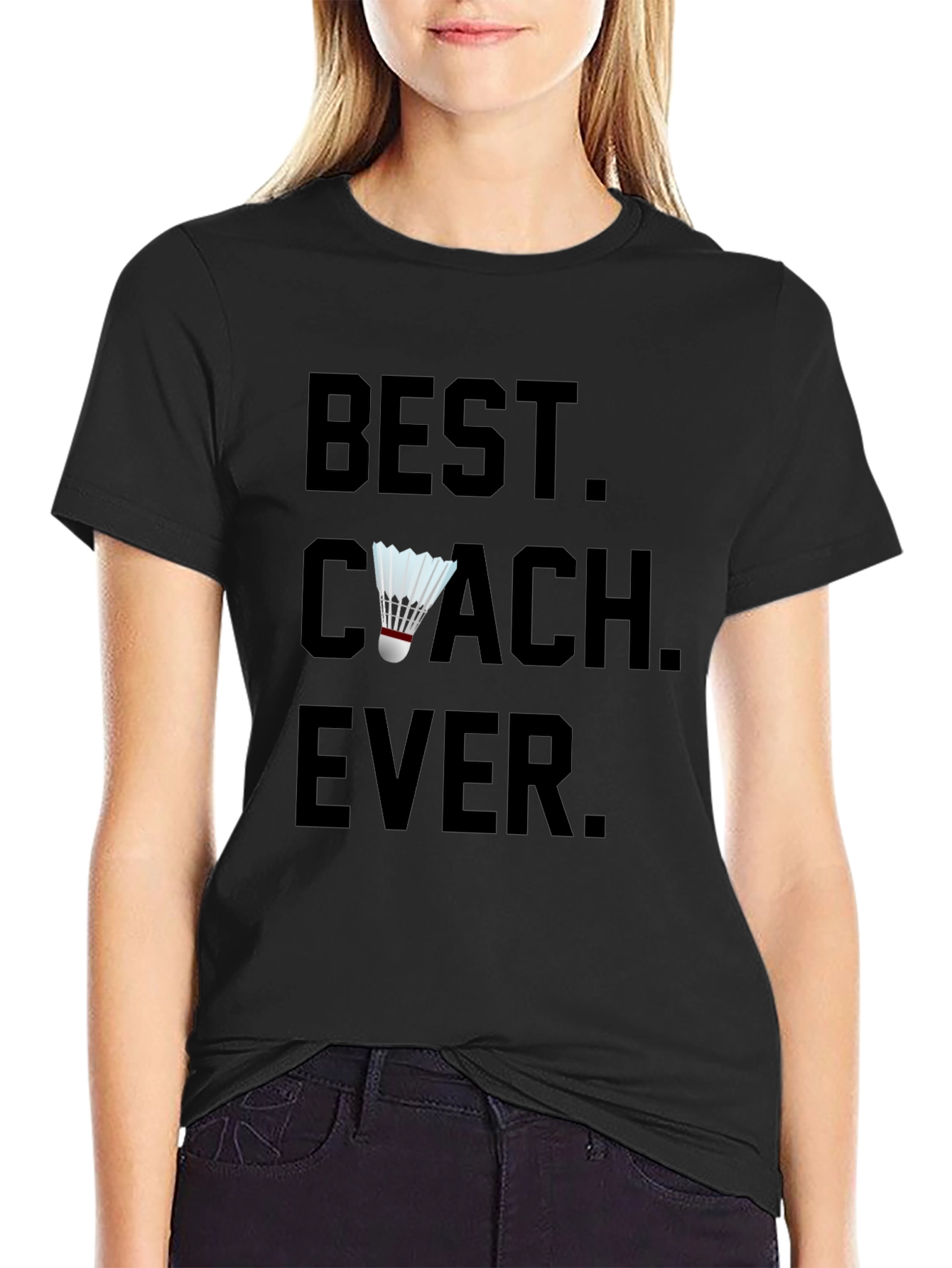 Black Best Coach Ever Shuttlecock T-Shirt view 2