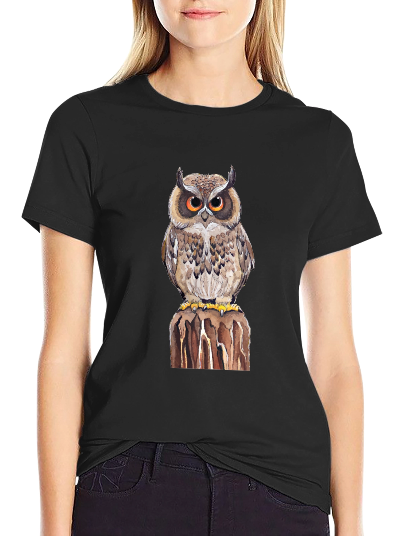Black Owl Graphic Print Black T-Shirt view 2