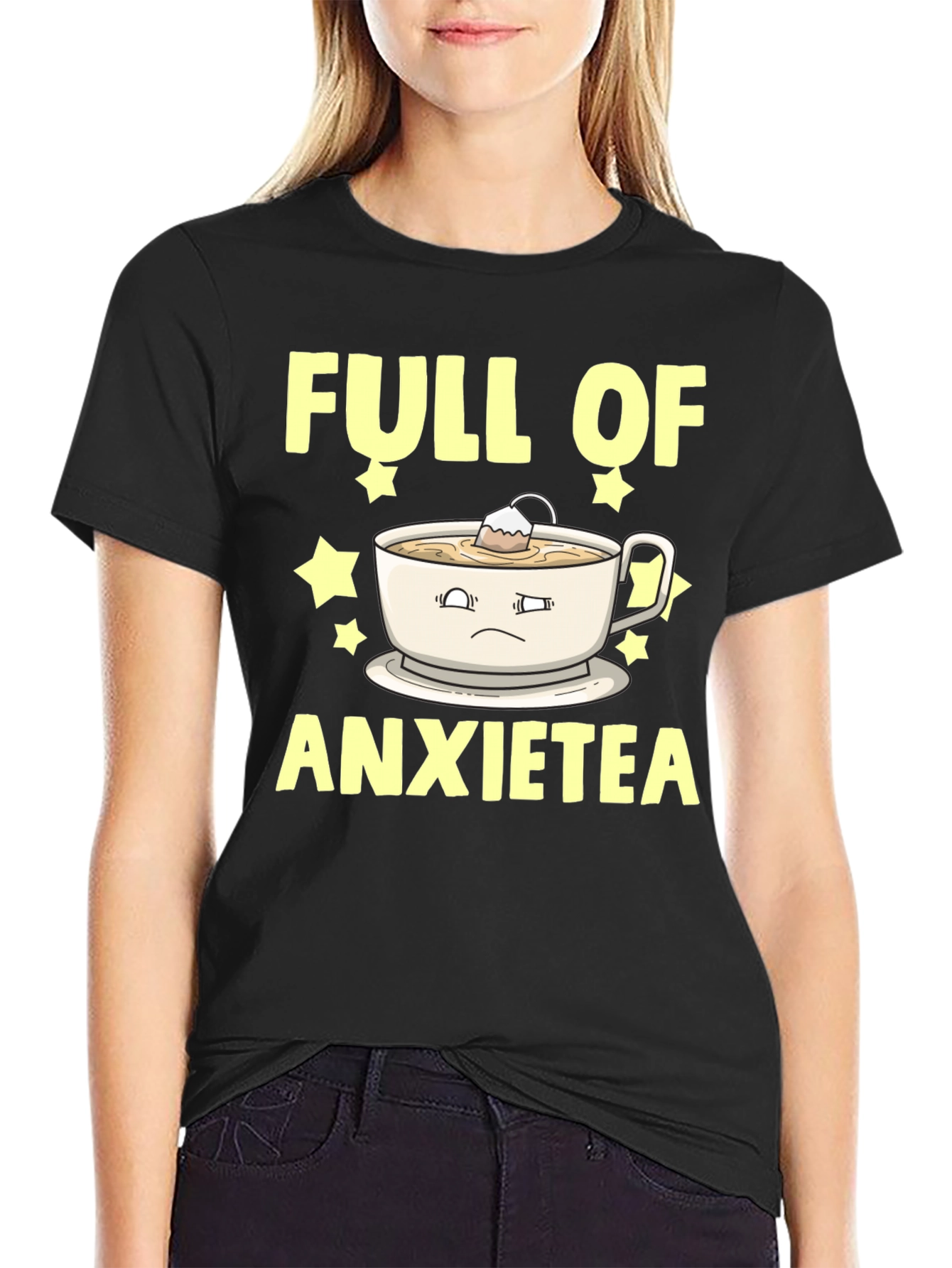 Black Full of Anxietea Graphic Tee - Novelty T-Shirt view 2