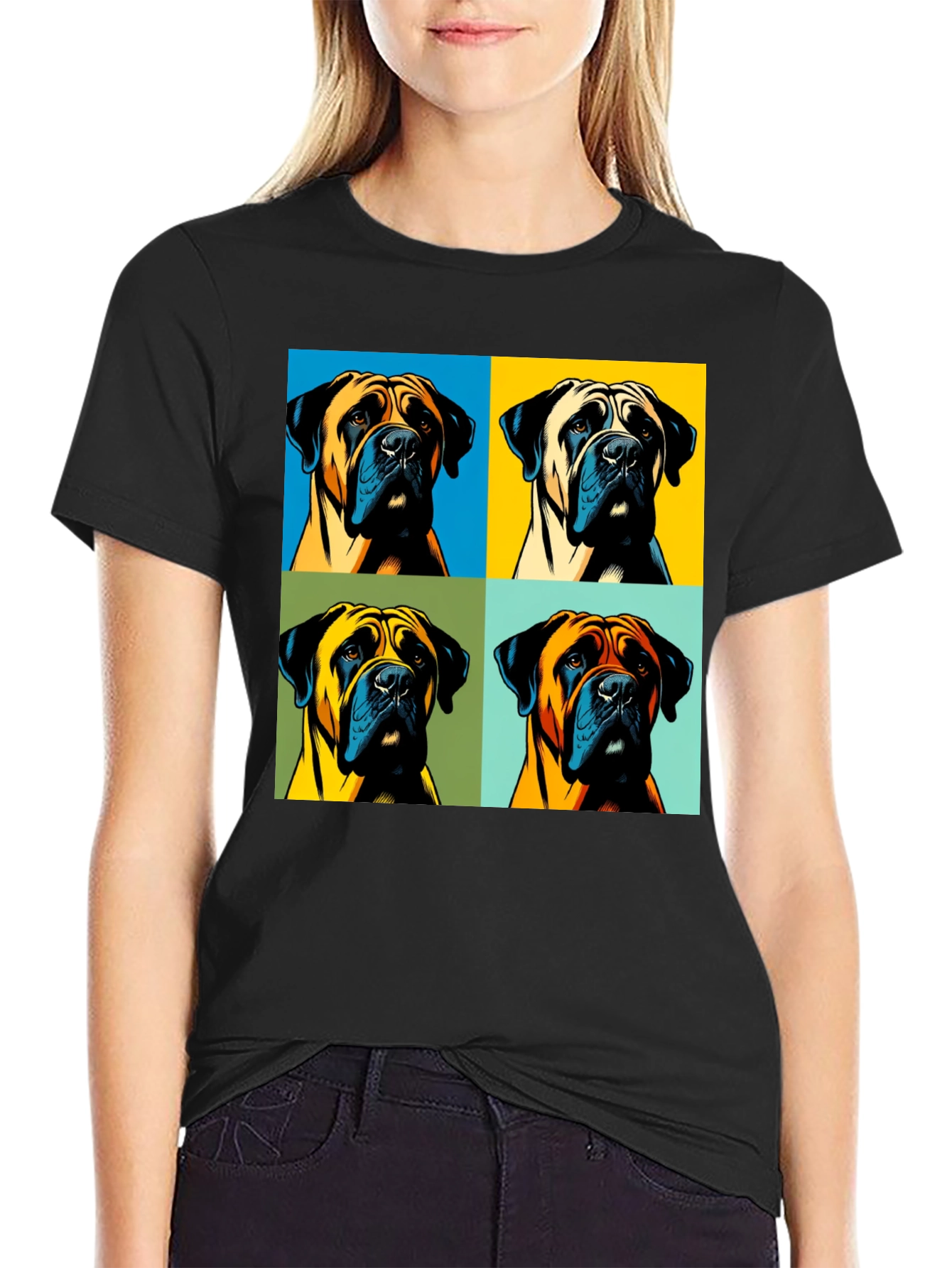 Black Pop Art Dog Graphic T-Shirt - Unique Boxer Tee view 2